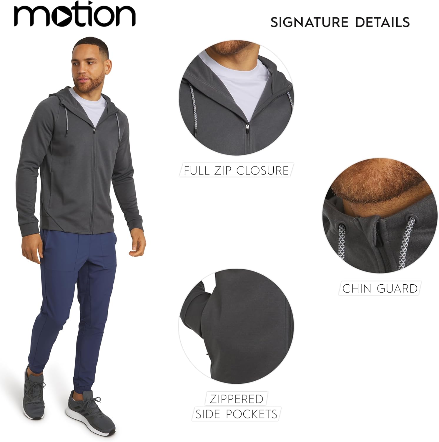 Motion Men's Regular Fit Active High Performance Heavyweight Jacquard Mesh Full Zip Hoodie (S-2XL) - Image 6