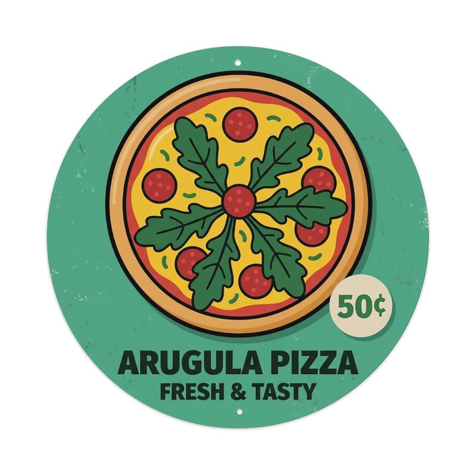Huiyhb 8X8inch(20X20cm) Vintage Pizza Slice Italian Traditional Cuisine Arugula Metal Tin Sign