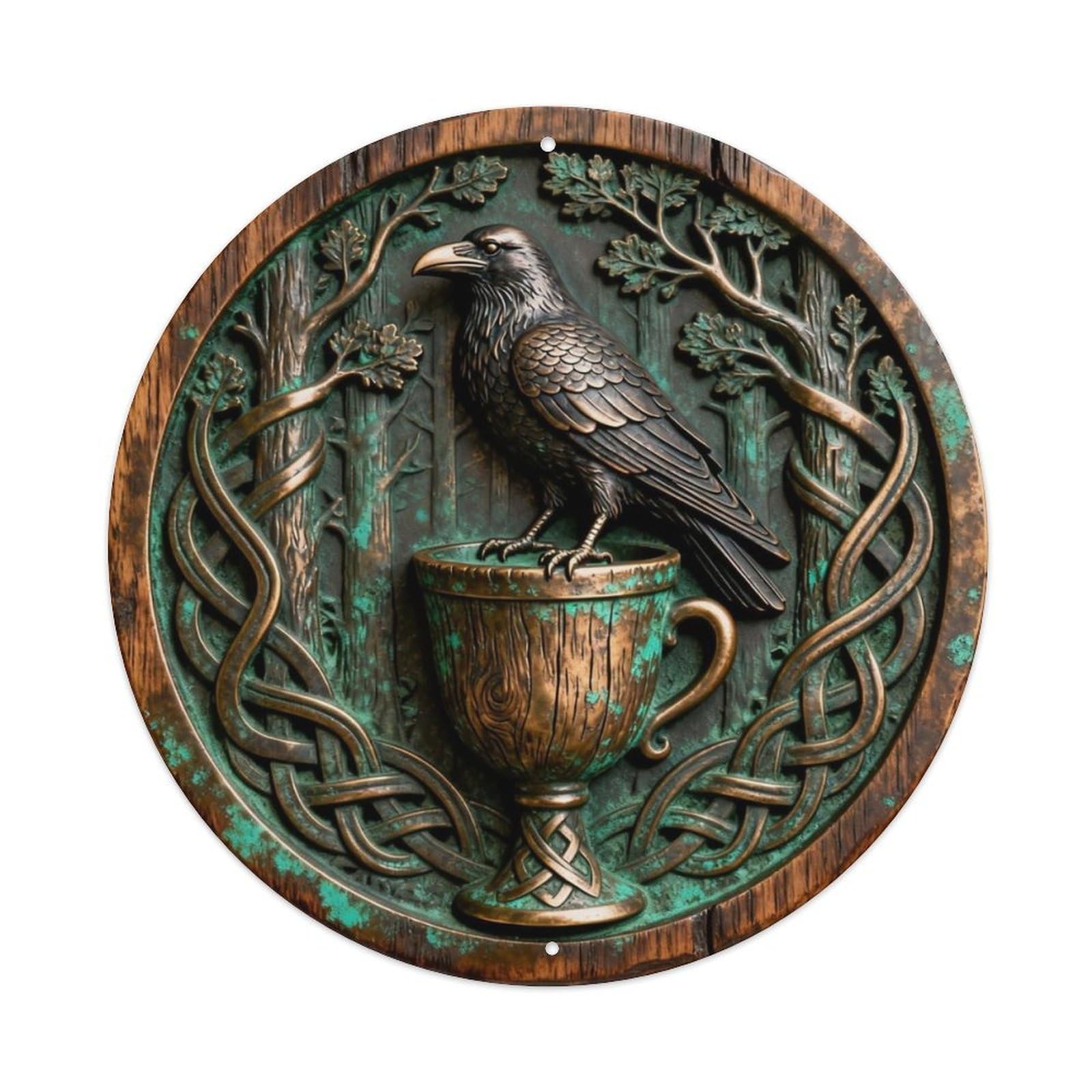 Celtic Raven Druid Oak Cup Metal Tin Sign Plaque