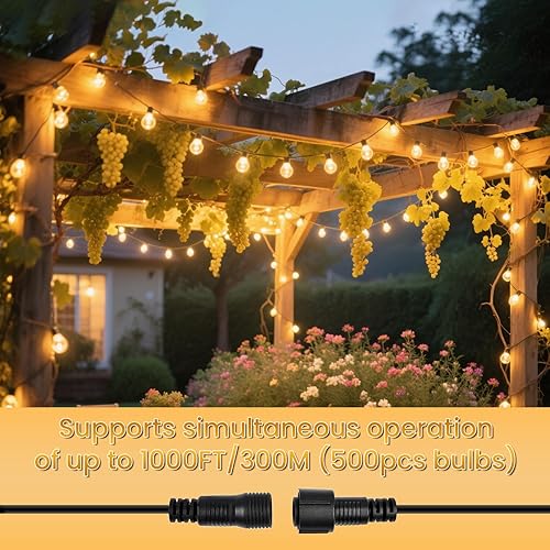 Miniatura 5 de Tira de luces para exteriores, 50 pies, impermeable, inastillable, para patio, con 27 bombillas regulables, color blanco cálido, para exteriores,