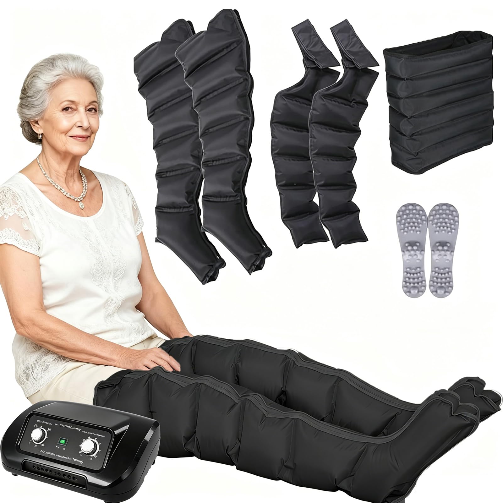 JianboBoxve 6 Cavity Pressotherapy and Lymphatic Drainage Suit, Pressotherapy Full Body Electric Air Compression Leg Massager for Pain and Circulation Swollen Leg, Edema, Muscle Relief Fast Recovery