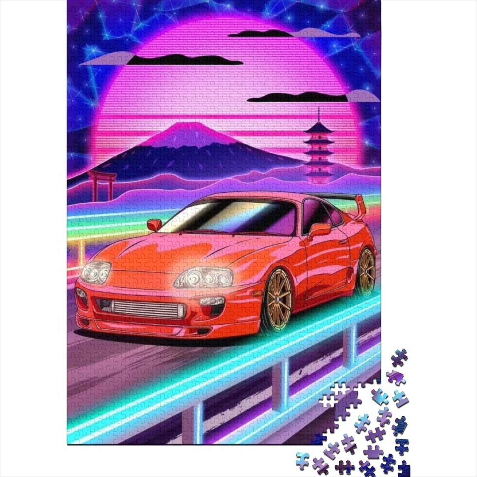 Racing Car 1000 Piece Jigsaw Red Neon Car Puzzle Family with Kids 8+ Finished Wall Decor Fade-Resistant Colors 52x38cm/1000pcs