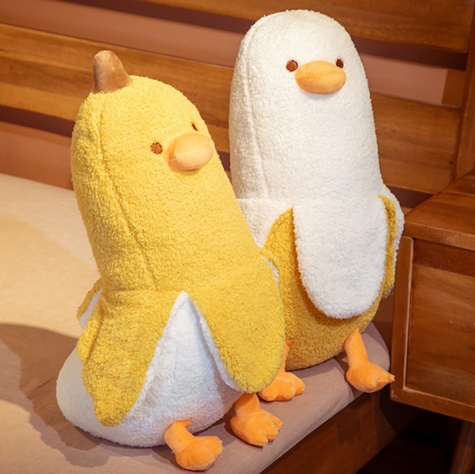 shownicer Plüschtier Banane Ente Stofftier, Kawaii Ente Plüsch, Banane Kuscheltier, Plüschkissen, Weiches Spielzeug, Wurfkissen Schmusetier, Geschenk Gefüllt für Kinder Mädchen Jungen, Weiß, 50cm