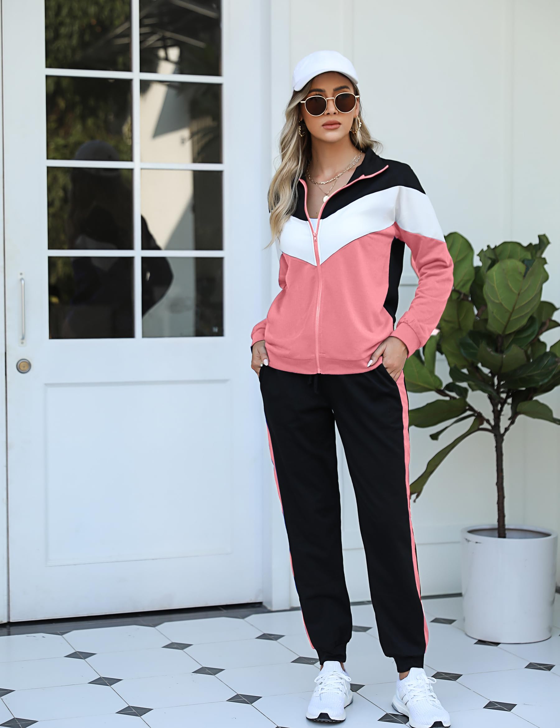 Marvmys Tuta Donna Sportiva Elegante Completa Tute Maniche Lunghe Colore Contrasto Autunno Invernale Sportivi Abbigliamento Jogging Yoga Training Fitness