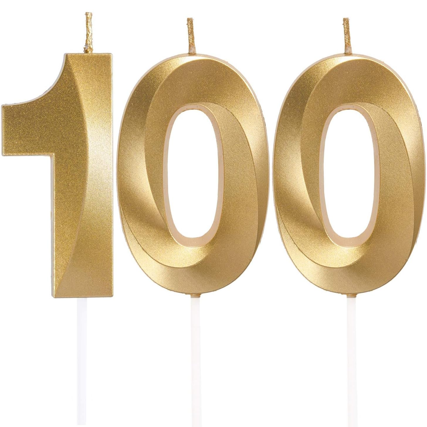 Qikaara Gold 100Th Birthday Candles, Number 100 Candle, Happy Birthday Candle, 3D Digital Candles For Birthday Cake, Glitter Cake Topper Decorations For Birthday Wedding Anniversary Celebration Party