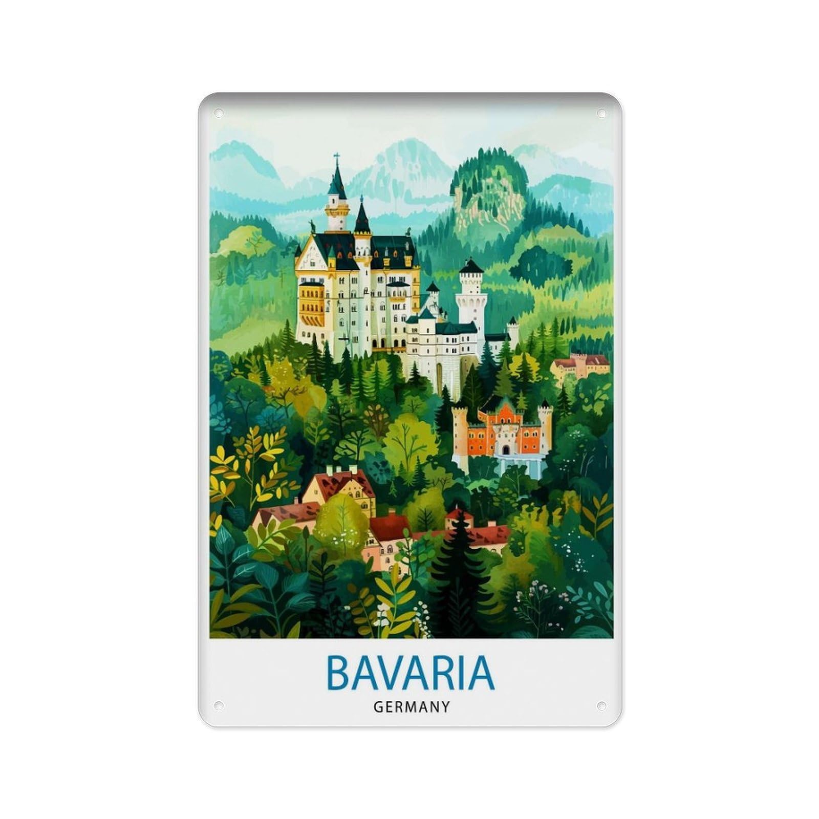 peiyeety Metal Tin Sign Bavaria Travel Poster, Bavarian Alps, Art, Bavarian Home Culture,any, Travel Poster, Bavarian Gift,an Travel 8 X 12 Inch