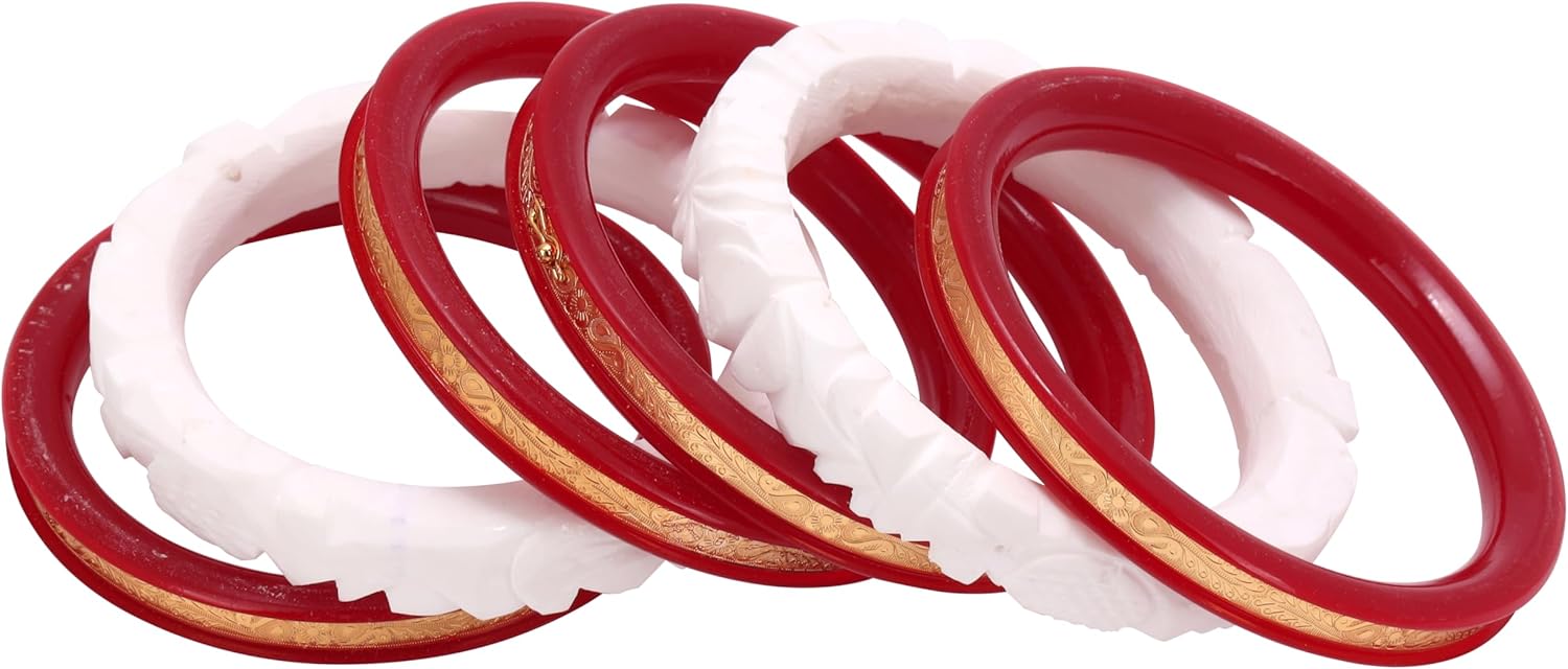Generic Handcrafted Micro Gold Plated Pola with Conch Shell Bangles Original Shakha Pola Bangle Set of 6 Gift For Her Women Jewelry Indian Bangle Bracelets Kangan
