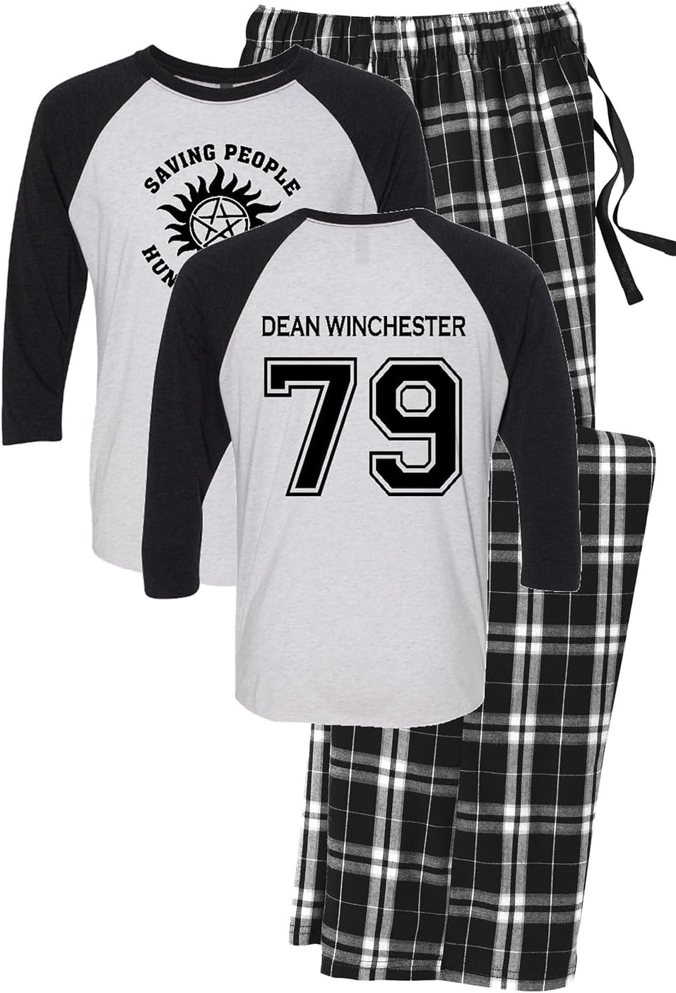 Studio 9Thirty3 Dean Winchester Pajama Set – Supernatural Merch Shirt & Pants – Saving People Hunting Things Lounge Gift