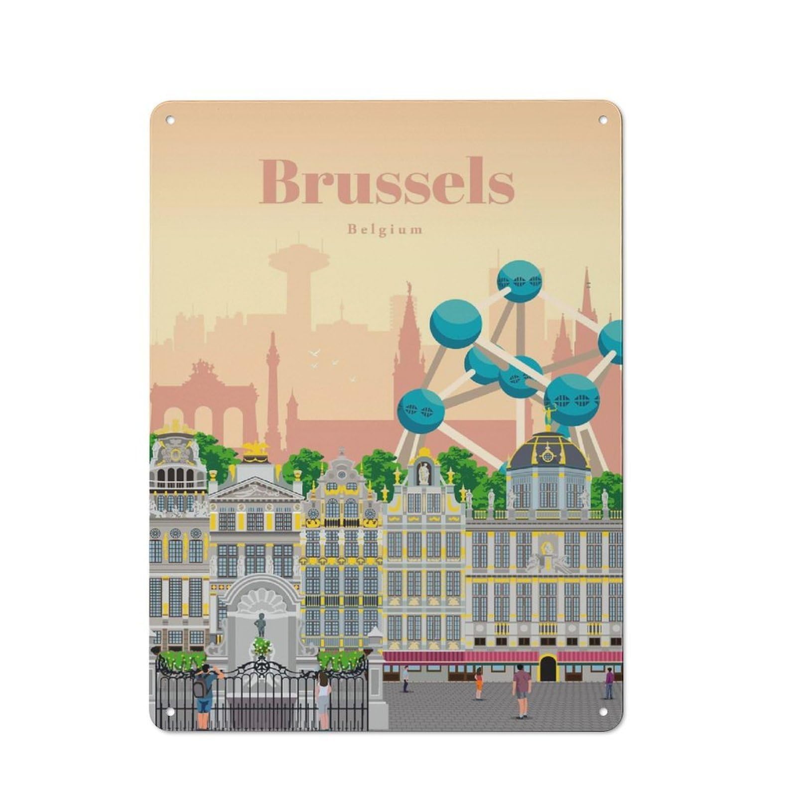 Junmoney Visit Brussels Vintage Tin Sign 40X30cm For Pub Or Café, For Everyday Room Decor With A Vintage Look