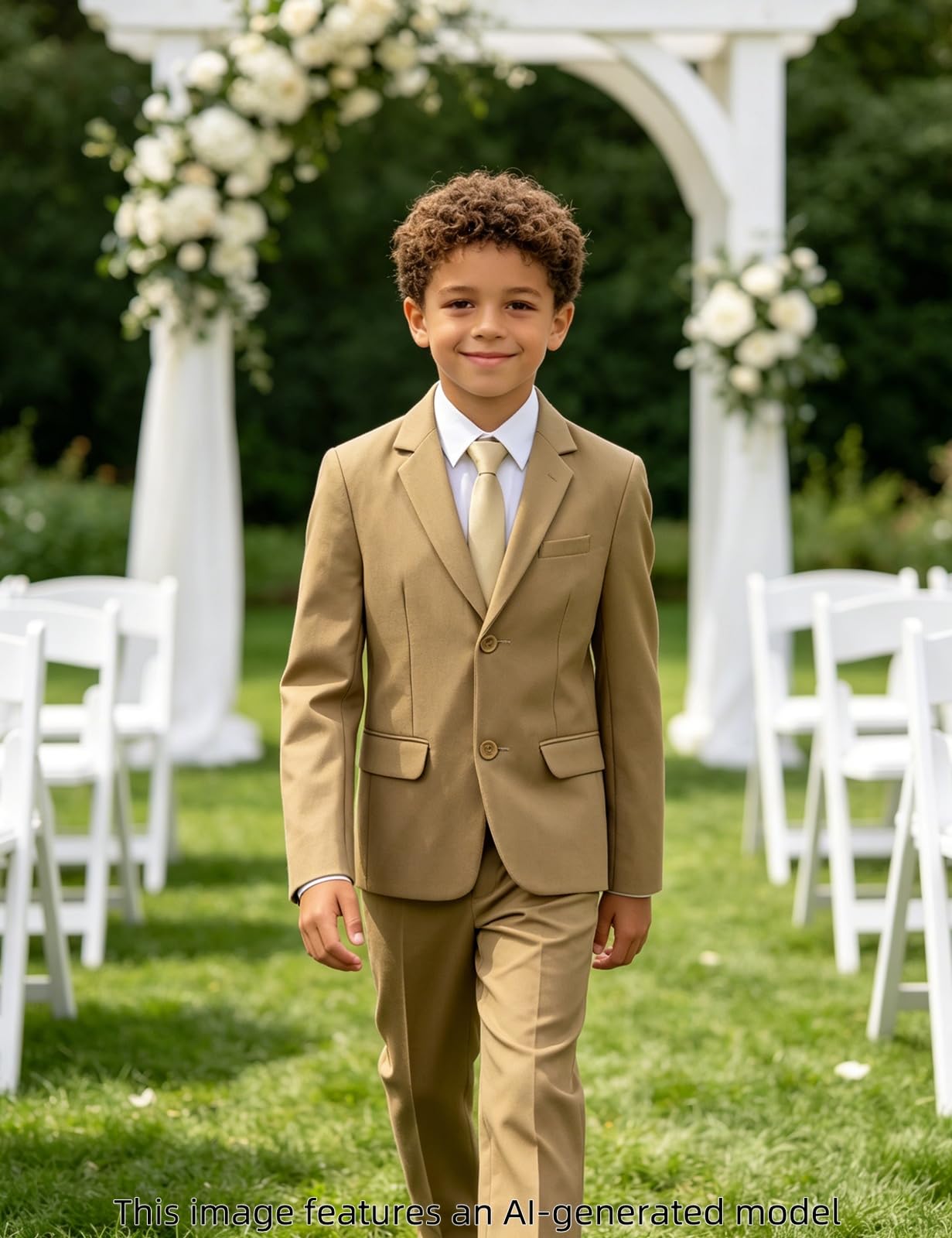 A&J DESIGN Conjunto de traje formal de 5 piezas para niños con chaqueta, pantalones de vestir, corbata, pajarita y pañuelo de bolsillo