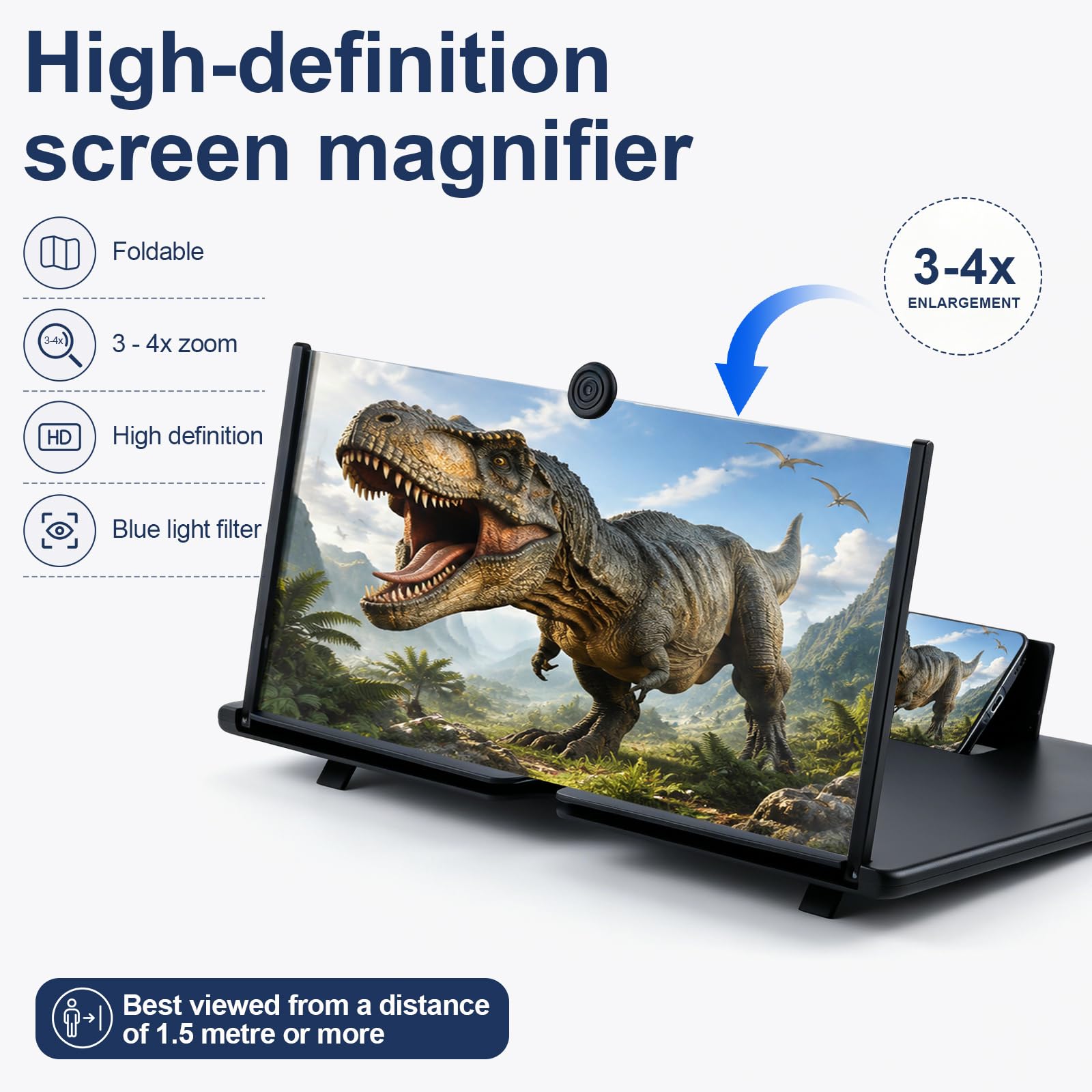 18 Zoll Bildschirmlupe für Handy, Handy Bildschirmlupe, 3D HD Handy Vergrößerungs Bildschirm, Bildschirm Lupe Handy, Ideal zum Anschauen von Fußballspielen und zum Zocken