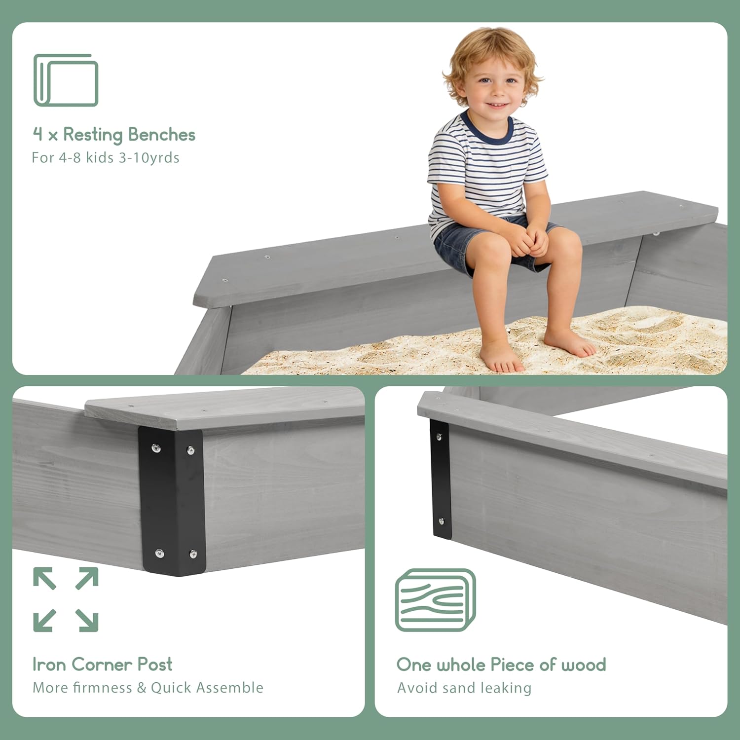 85''x78''x9'' Wooden Octagon Sandbox with Cover, Large Sandpit for Kids Outdoor Patio Backyard Play, Easy & Quick Assemble