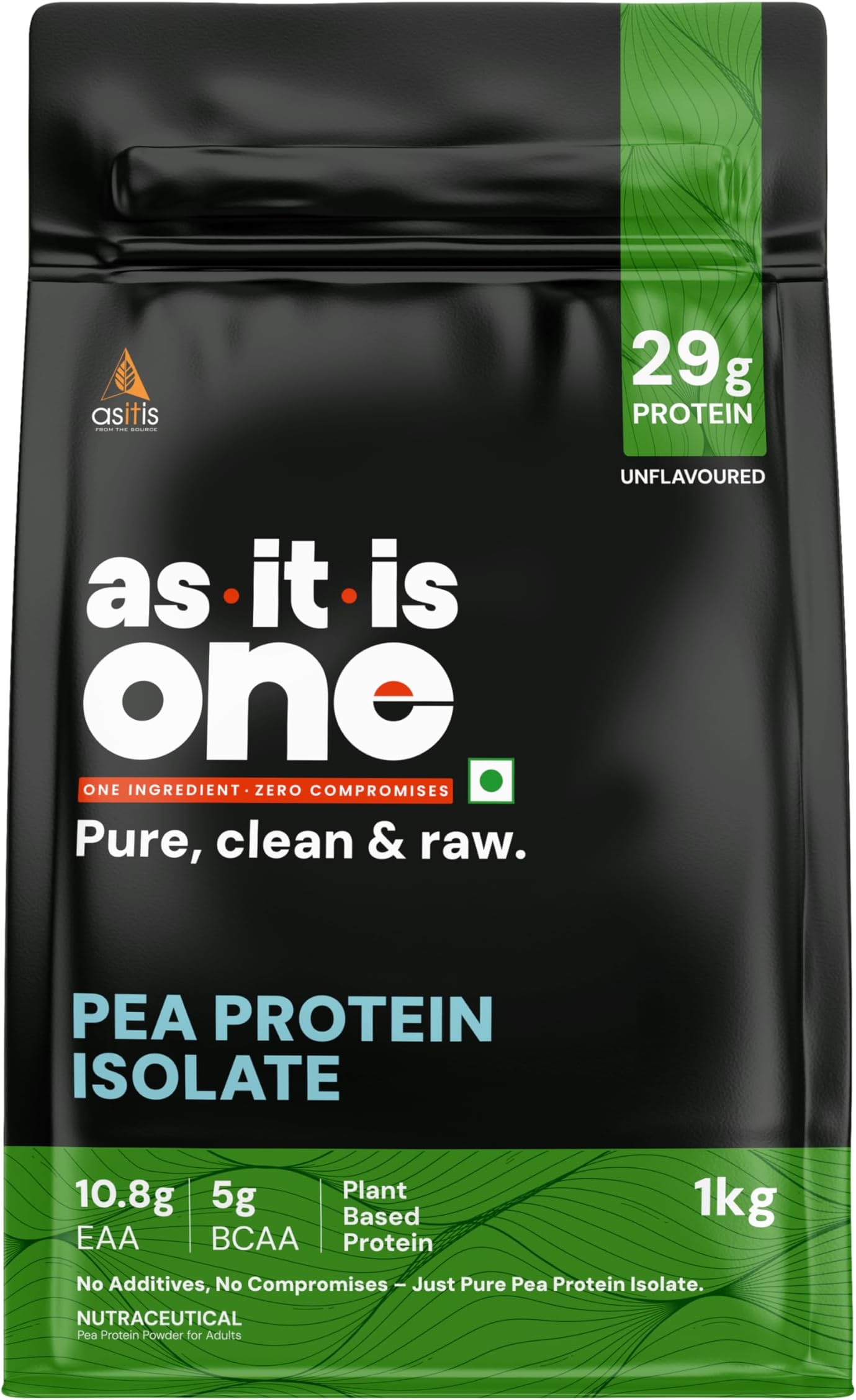 Asitis Nutrition 100% Pea Protein Isolate, 28g Protein, Pure Vegan Plant Protein, Promotes Muscle Building with Easy Digestion, Whey Protein Substitute Designed as Meal Supplement - Unflavoured,