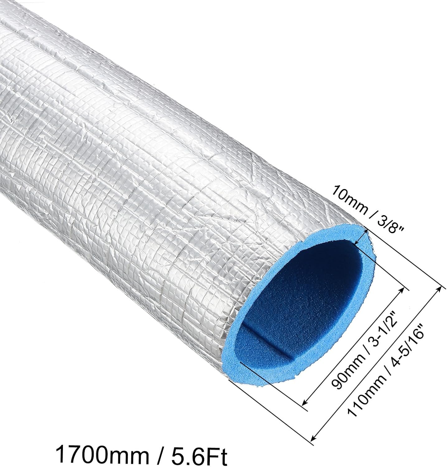 PATIKIL 5.6Ft Pipe Insulation Foam Tubing, 90mm(3-1/2") ID 110mm(4-5/16") OD Heat Preservation XPE Foam Tube Wrap with Aluminum Foil for AC Unit Air Conditioning Water Pipe, Silver Blue