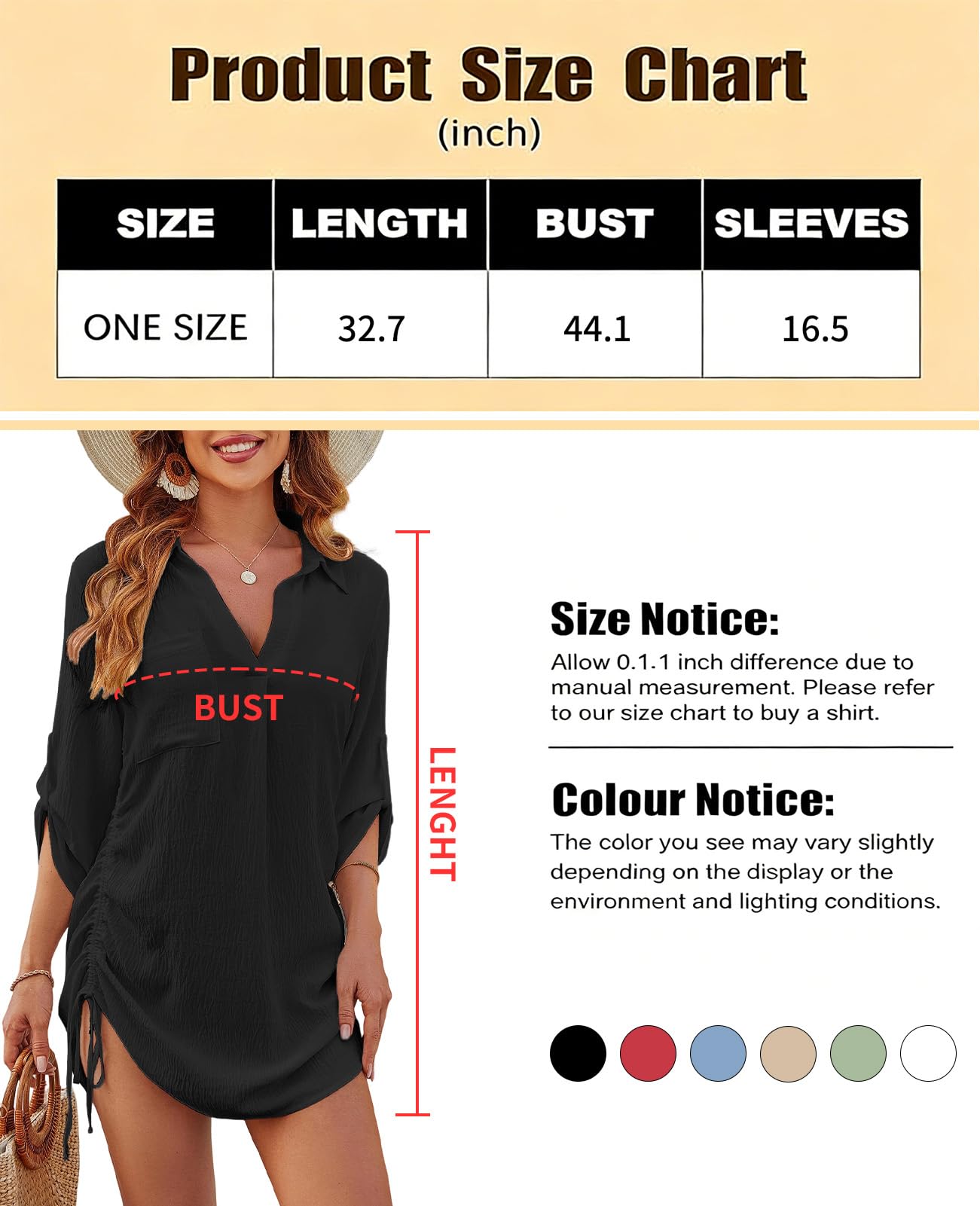 JFAN Robe de Plage Femme Chemise Longue Boutonnée Sexy V-Cou Bikini Cover Up Casual Robe Chemise de Plage pour Femme