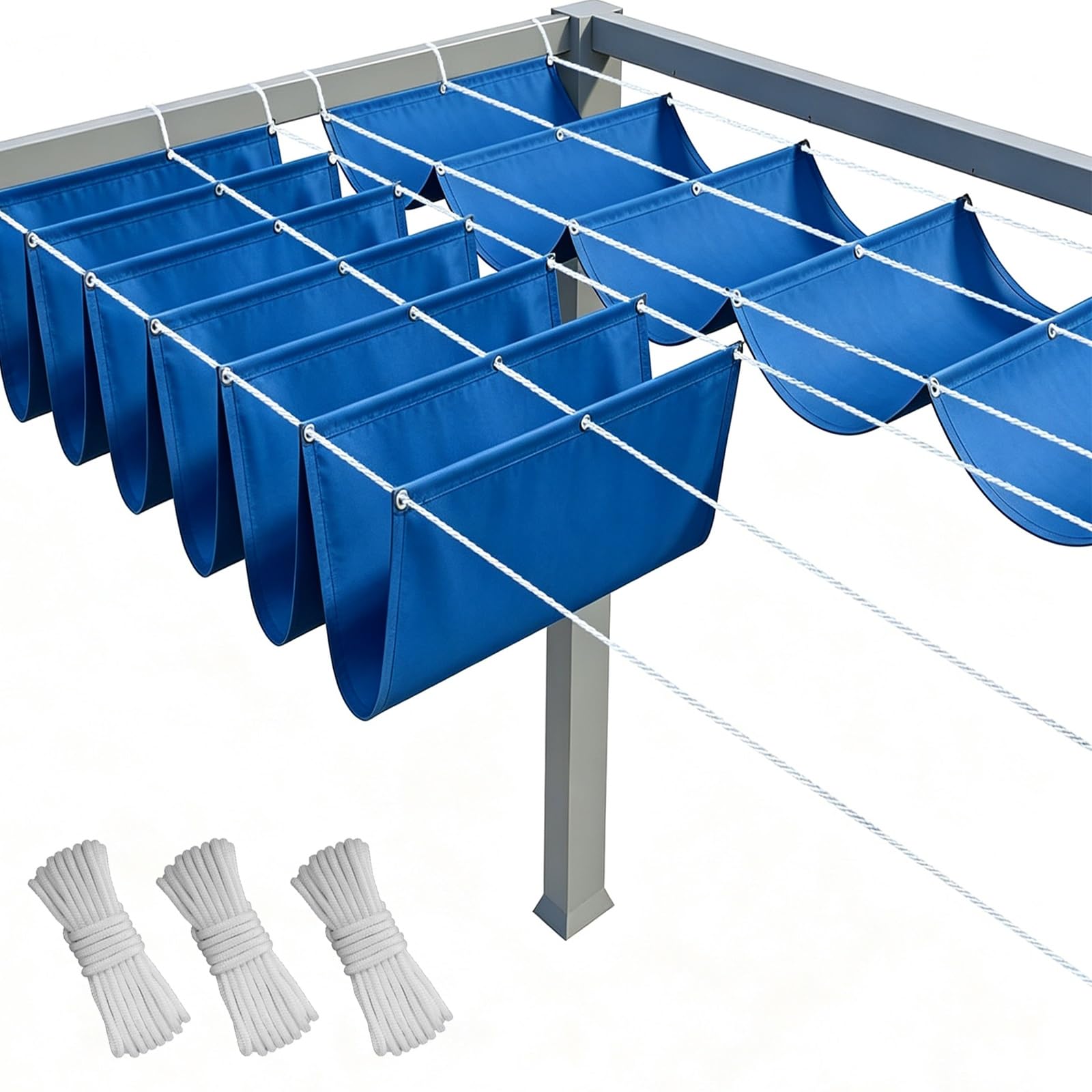 Toldo Retráctil Ondulado 100 x 650 cm con Ojales y Cuerda, Vela Sombra Impermeable y Rectangular con Bloqueo UV y Resistencia a Desgarros para Jardín Porche Patio Barbacoa, Azul Oscuro