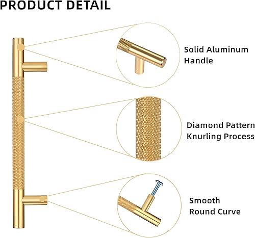 Miniatura 5 de GTKHAAPPY Paquete de 12 manijas de gabinete doradas para cajones, accesorios moleteados para cocina, baño, tocador, muebles, puerta de armario (12,