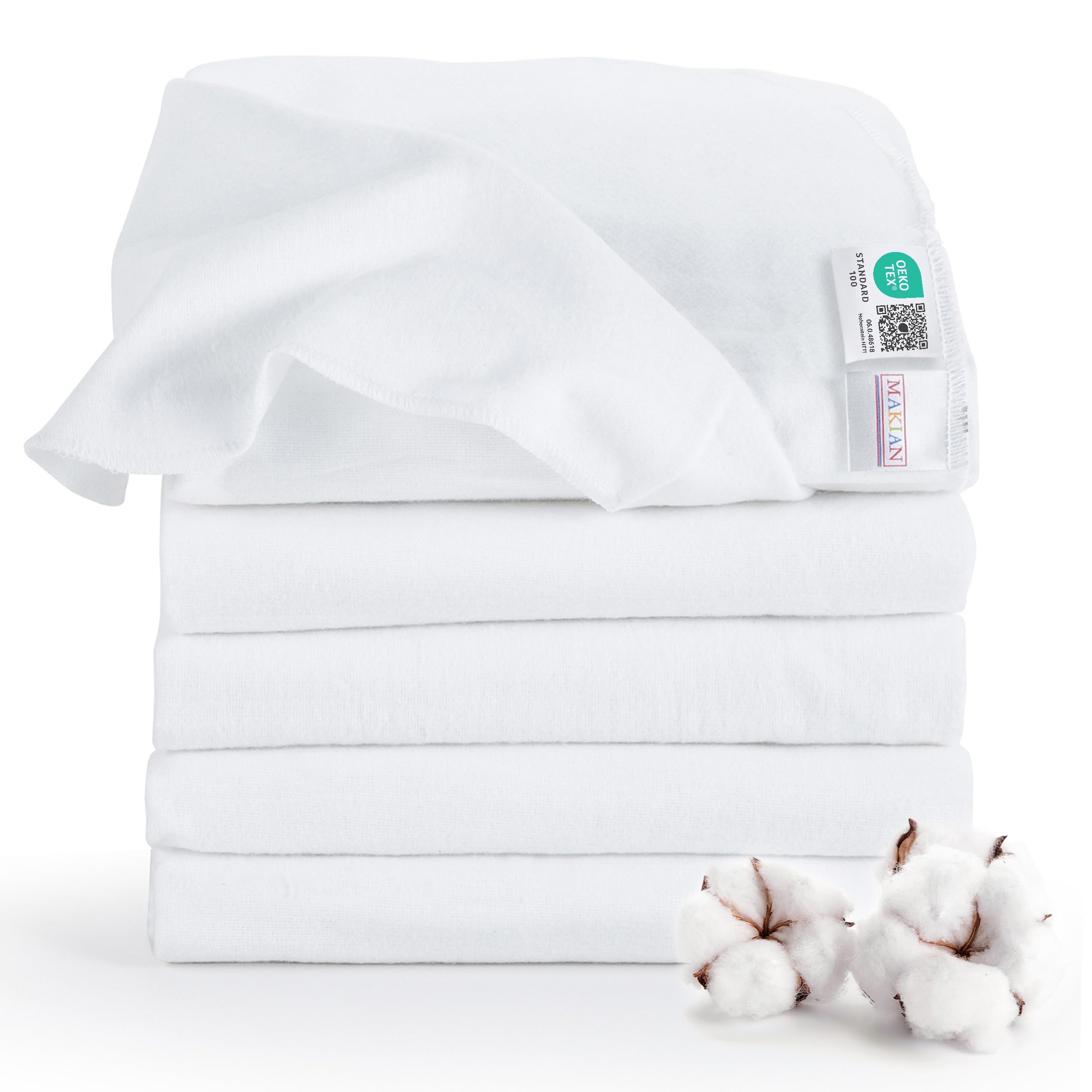 MAKIAN Moltontücher Set 80x80 cm - 5 Stück super weiche Baby Spucktücher/Molton Windel (100% Baumwolle) - Oeko-TEX® Standard 100, Kochfest bei 95° C Baumwolltücher Flanell Tücher - Weiß