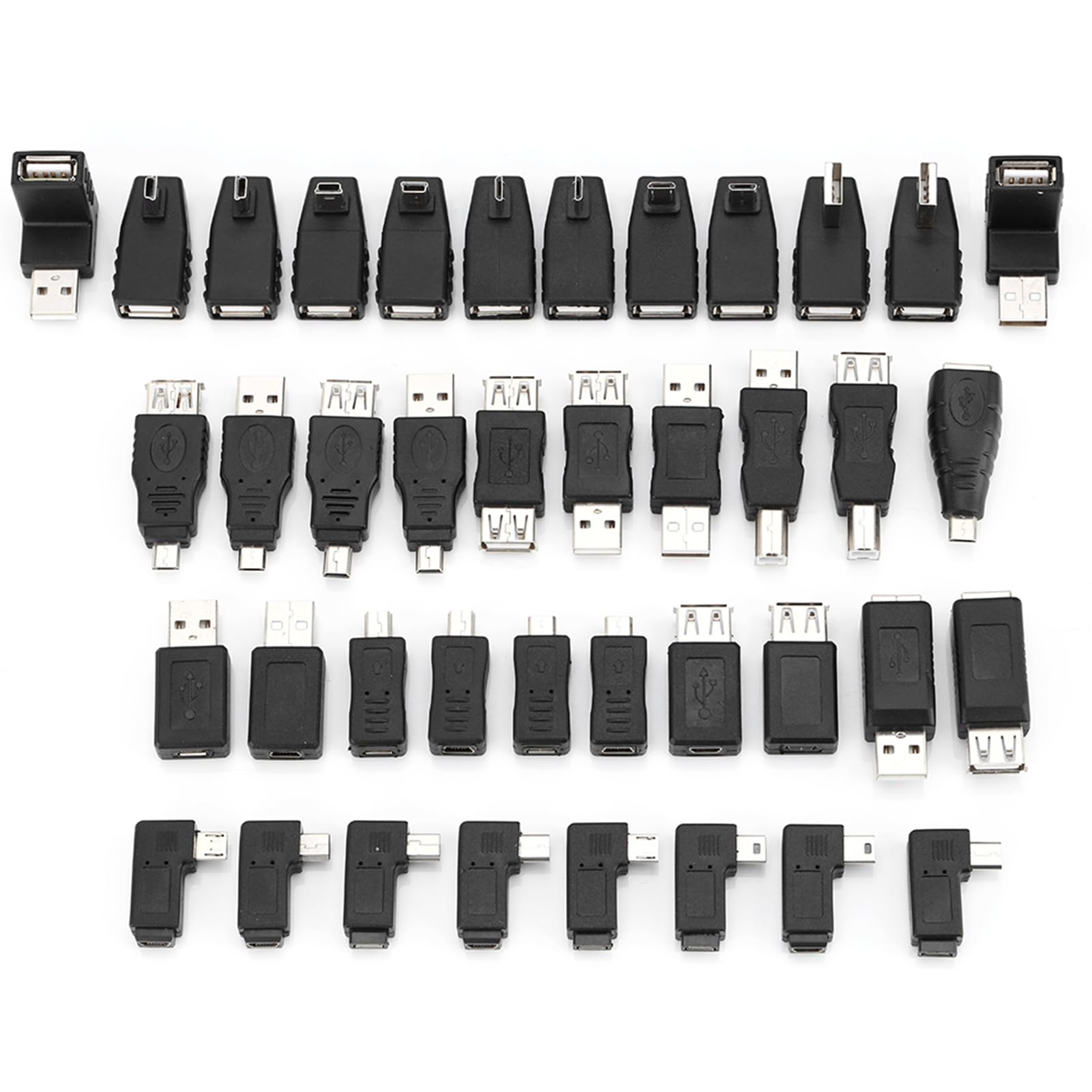 Sunicon USB Adapter Kit, 40Pack Plug and Play Angled Mini Micro Type B Male Female Converters Connectors Type C Female to Micro USB Male Adapter for
