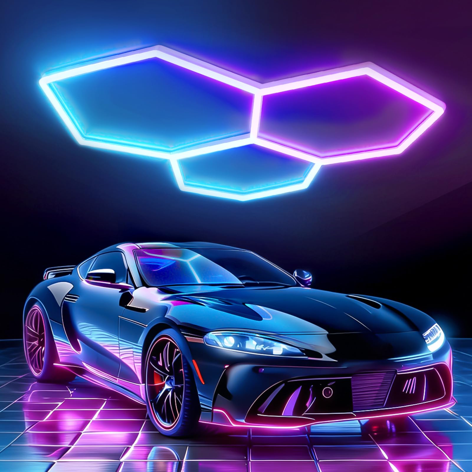 RGB LED Hexagon Deckenleuchte 3 Hex 144W dimmbare Garagenlampe | Musik-Synchronisationsmodus, App- & Fernbedienung Farbwechsel Wabenleuchte für Gaming-Zimmer Fitnessstudio Garage Bars Partei