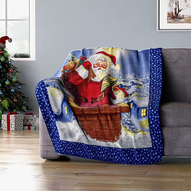 TJC Santa Claus Pattern Christmas Blanket Keeps You Warm and Cozy Softness and breathability Breathable Durable Light-Weight Soft Material Size 170x130 Cm - Blue, Red and Multi