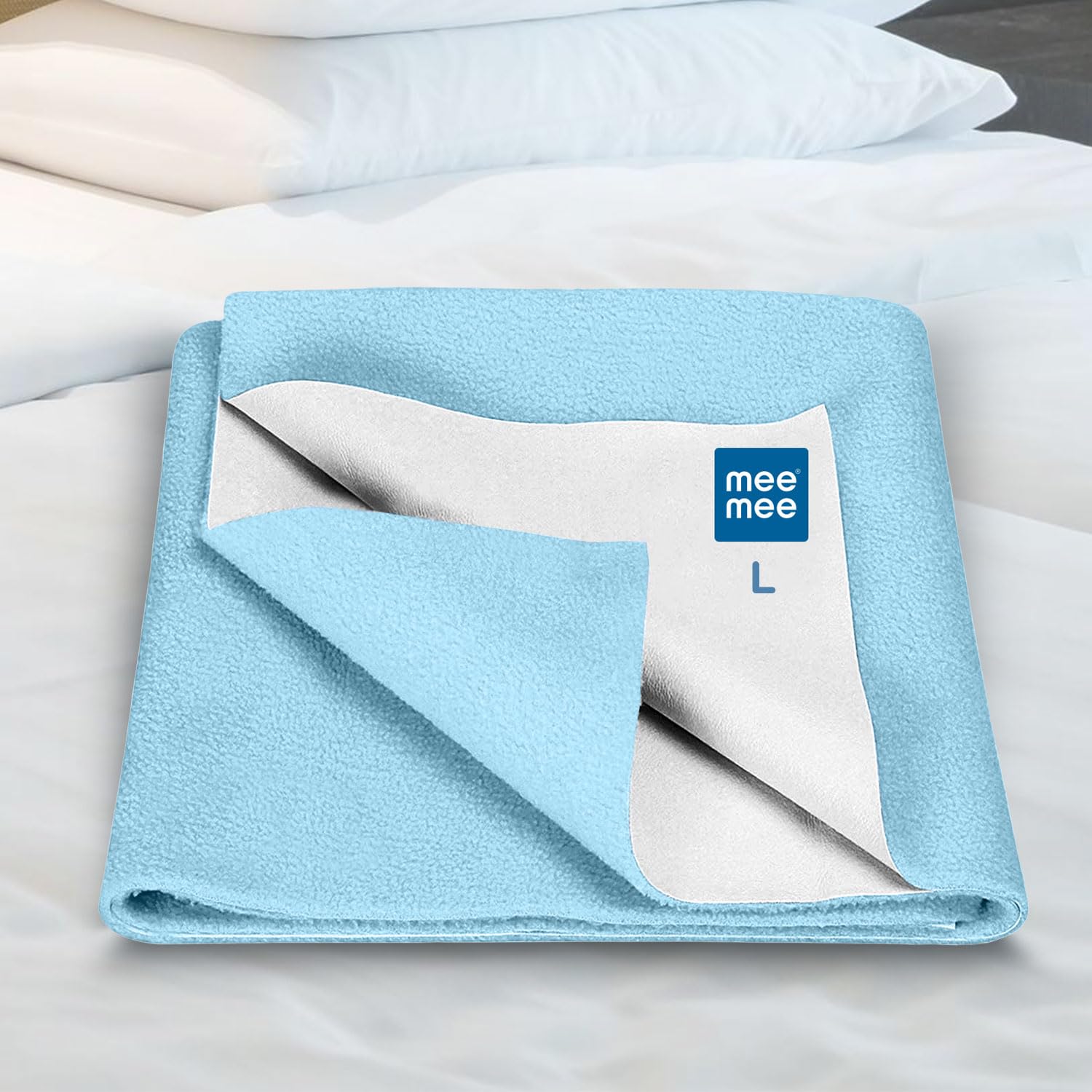 Mee Mee Reusable Water Proof Cotton Bed Protector Sheet/Extra Absorbent Mat/Dry Sheets/Urine Sheet/Dry Mat(Large, Blue)(100CmX140Cm) - Image 3 thumbnail