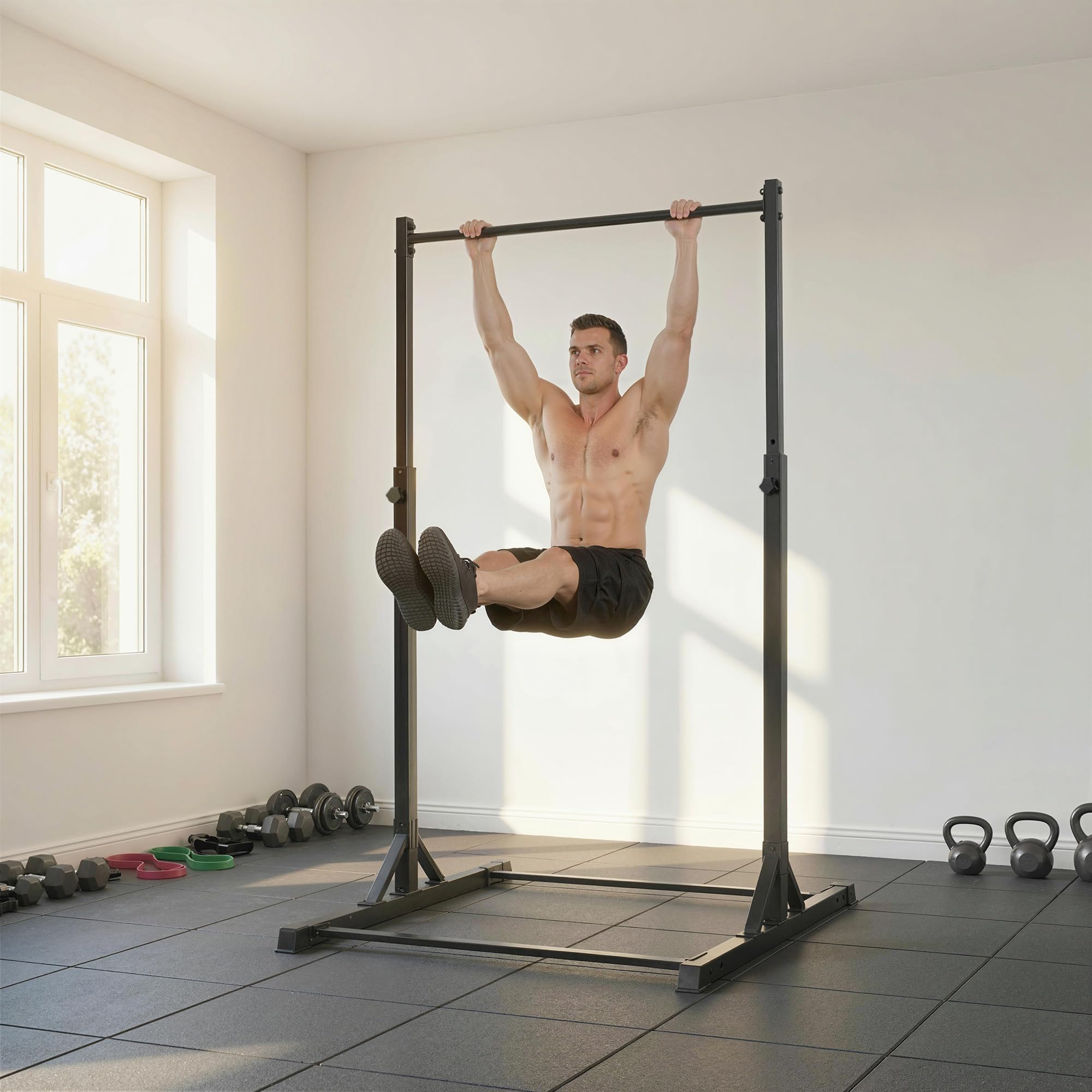 SPORTNOW Barra per sollevamento pesi da 200 kg, 8 livelli di altezza, robusto telaio in acciaio da 128 cm, attrezzatura fitness per la casa e la trazione, nero