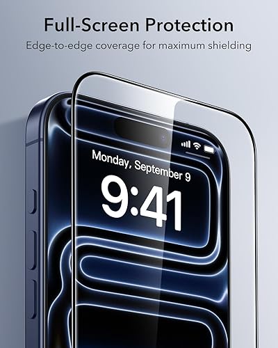 Miniatura 6 de ESR Paquete de 3 protectores de pantalla para iPhone 17 Pro Max, grado militar, inastillables, dureza 9H, vidrio templado de cobertura completa con