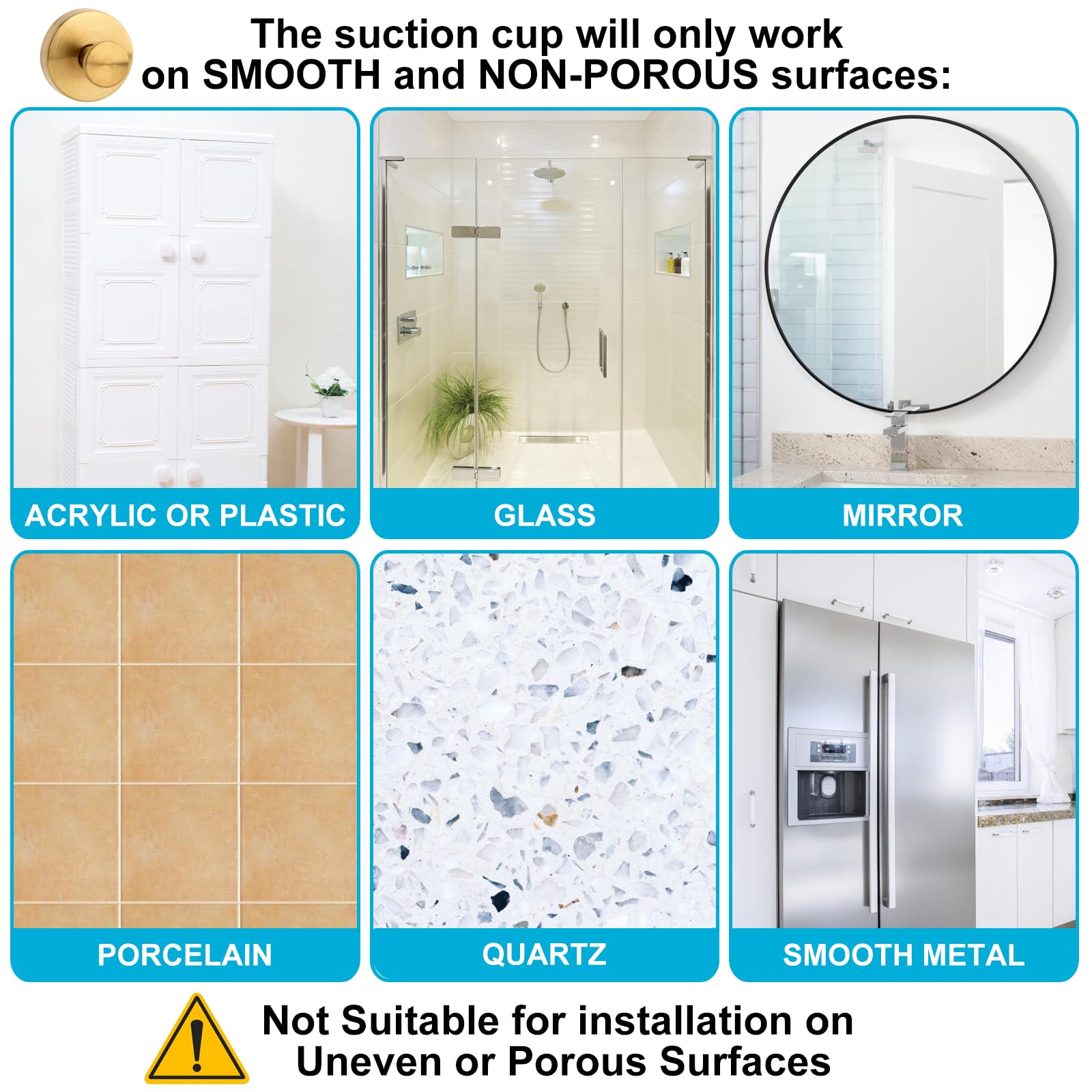Ganchos con ventosa para ducha, ganchos de toalla para baño, cocina, puerta de cristal, espejo, azulejos, lufa, toalla, ganchos para colgar hasta 15 libras, oro cepillado (2 paquetes)