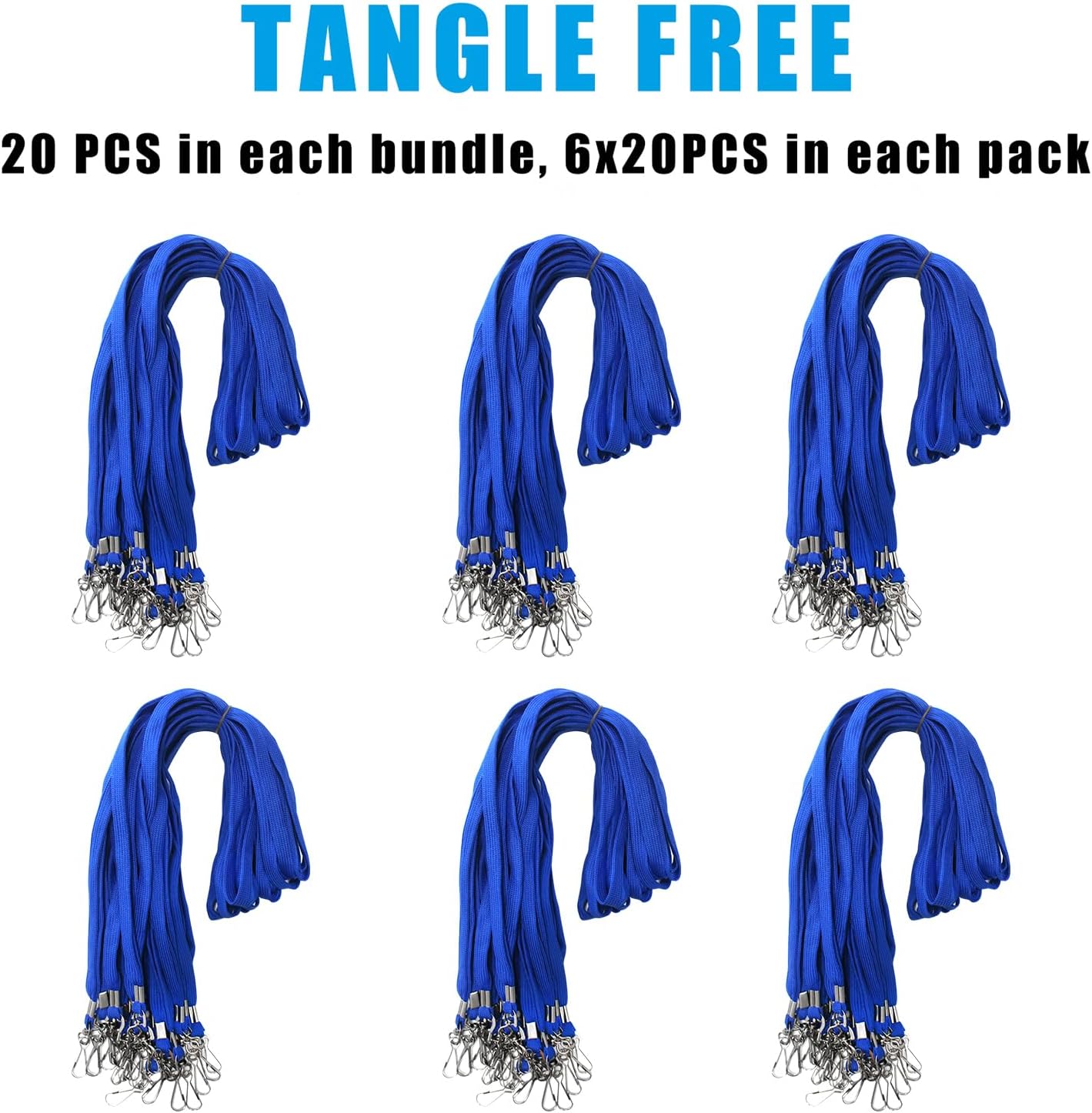 120 Pcs Blue Lanyards Premium Bulk Flat Lanyards 36" with Swivel J Hook for ID Name Badge Holder, VIP, School, Kids, Coach, Conference, Festival and Hang Keys