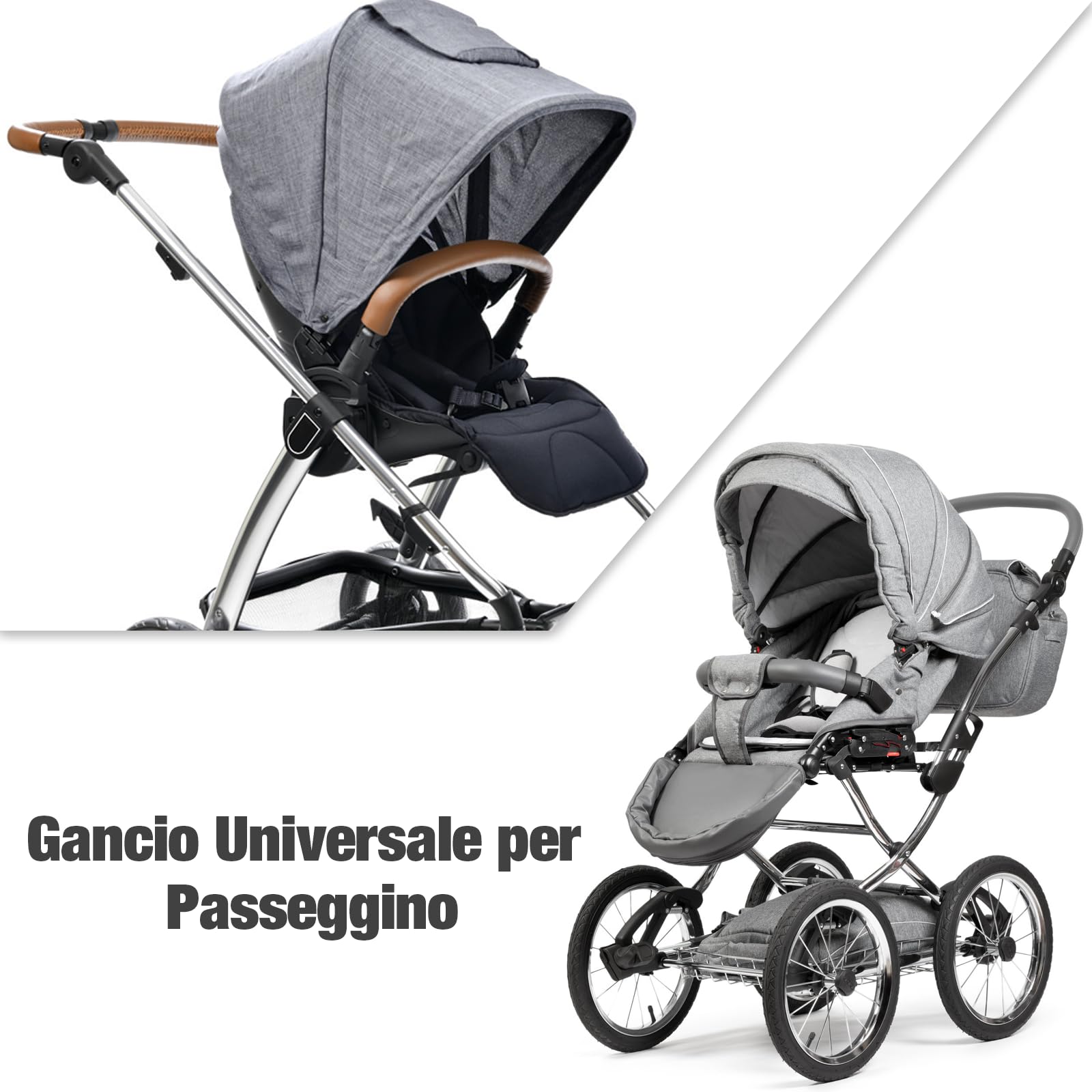 6 Pezzi Nero Ganci Passeggino Antiscivolo, Gancio Passeggino Universali Gancio Passeggino per Borsa Rotanti Ganci Borsa Passeggino di Leggero per Passeggino Amaca Borsa Passeggino