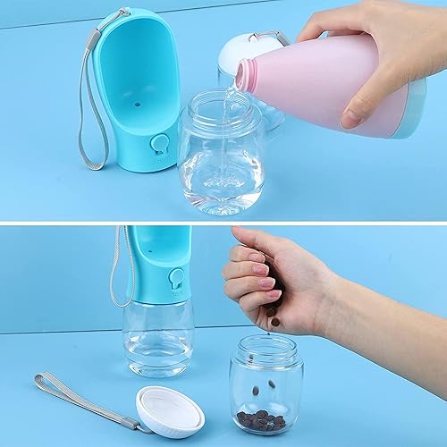 Miniatura 5 de DEYACE Botella de agua para perros, botella de agua portátil para mascotas con recipiente de alimentos, dispensador de agua portátil para cachorros,