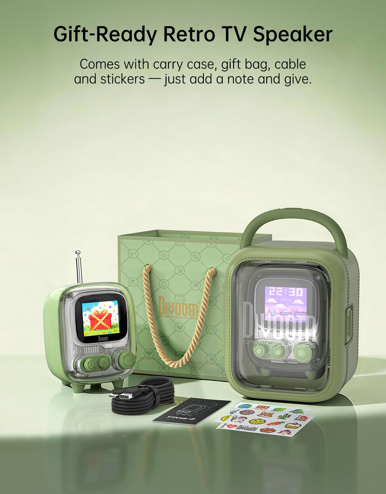 Divoom Tiivoo-2 Głośnik Bluetooth w stylu retro z DIY Pixel Art i radiem FM, uroczy budzik i dekoracja biurka w stylu vintage, prezent świąteczny lub urodzinowy dla dziewcząt, nastolatków, przyjaciół