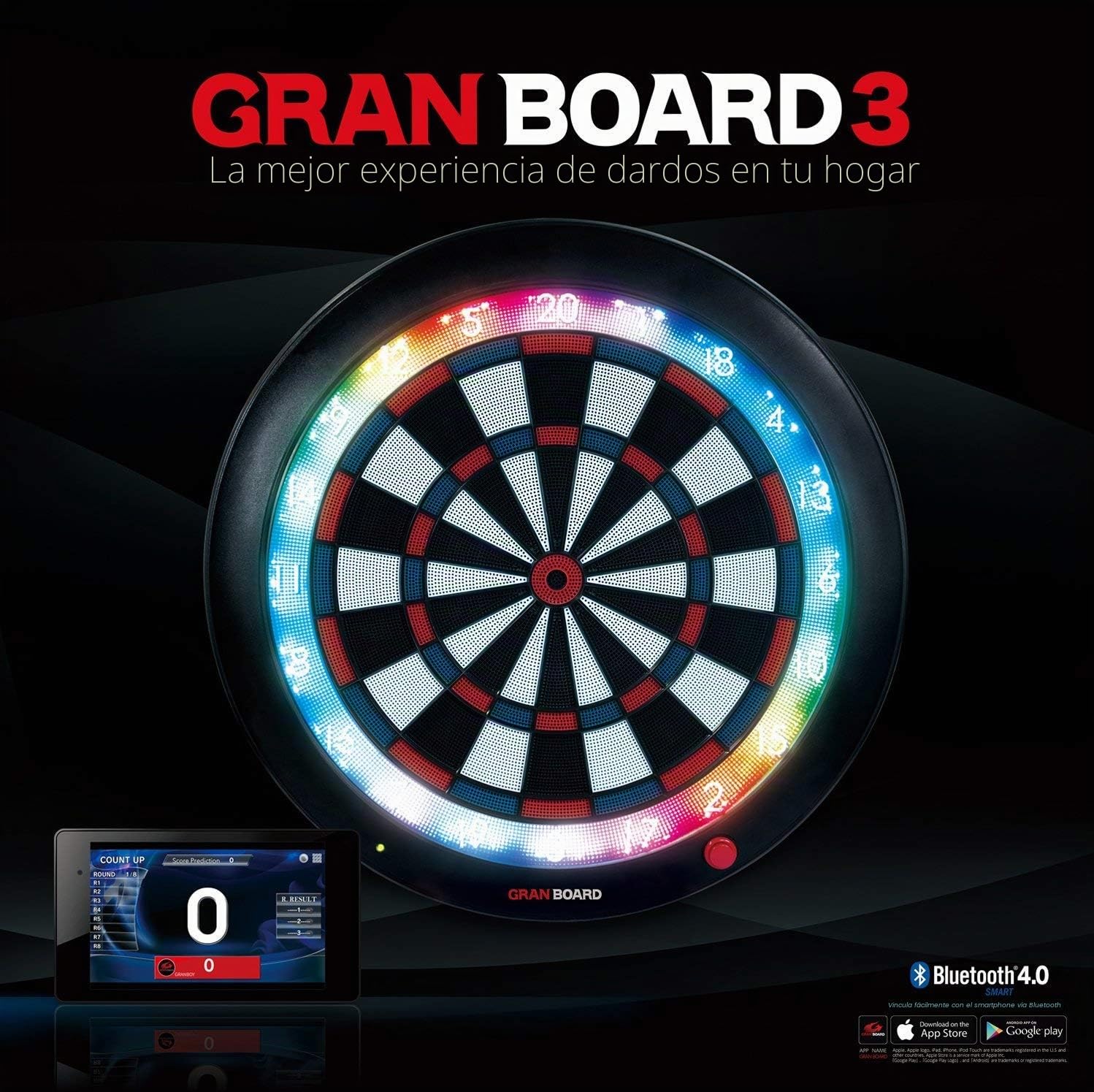 Gran Board - Diana con 3 Luces LED, Bluetooth, Color Azul con Soporte Especial