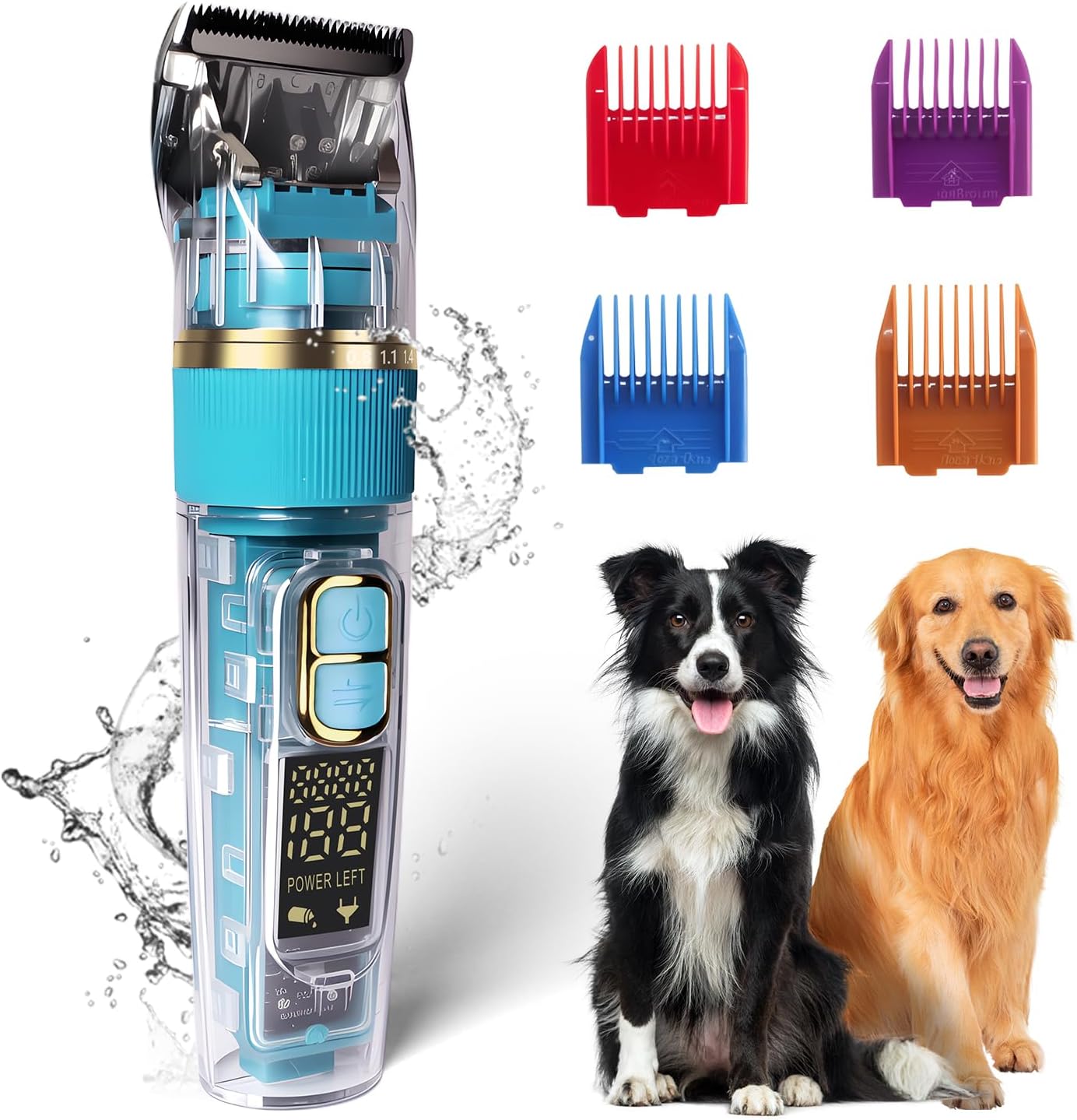 Dog Clippers for Grooming Thick Hair – Professional 50dB Low Noise Cordless Clipper with Titanium Blades & Detachable IPX5 Waterproof Head for Matted Coats, Dogs, Cats and All Pets