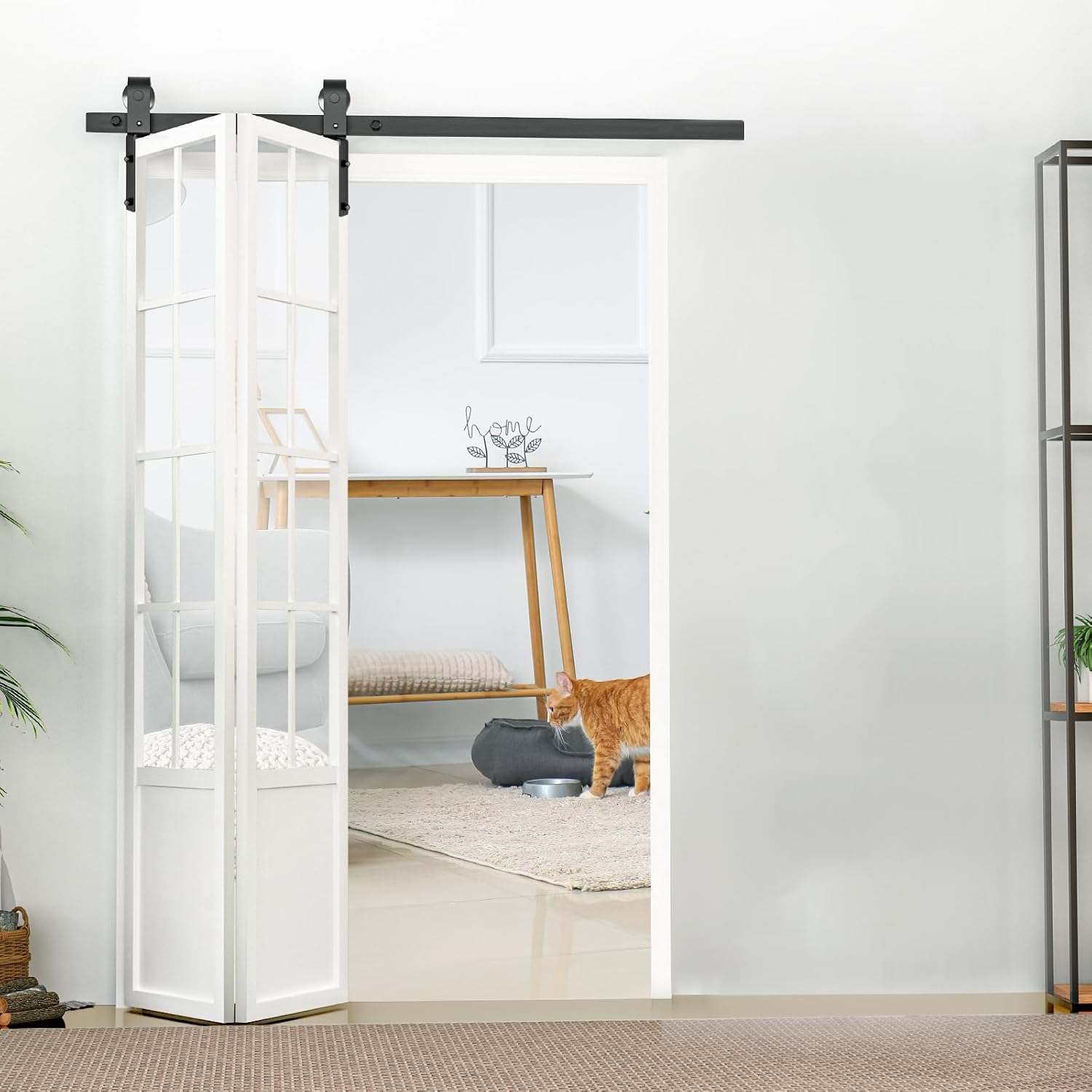 LWZH 40''/3.3FT Bi-Folding Sliding Barn Door Hardware Kit,Folding Barn Door Set,Heavy Duty Top Mounted Black Roller for 2 Doors