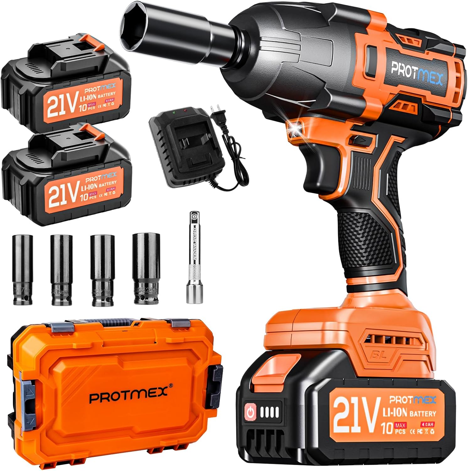 Product image of Cordless Impact Wrench, 900Ft-lbs (1200N.m) 1/2" Brushless Impact Gun, 21V High Torque Power Impact Driver, 2x4.0Ah Batteries Electric Impact Motor Variable Speeds for Family Car/Pickup Truck/Mower