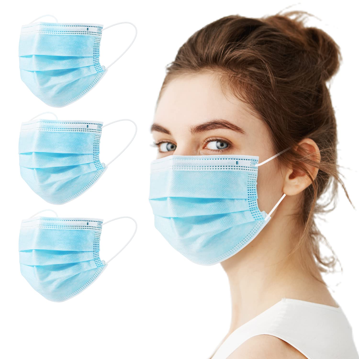 50 PCS Disposable Face Masks Protection 3 Ply Pollution Health Dust Filter Safety Face Mask with Adjustable Earloop, Nose Cover