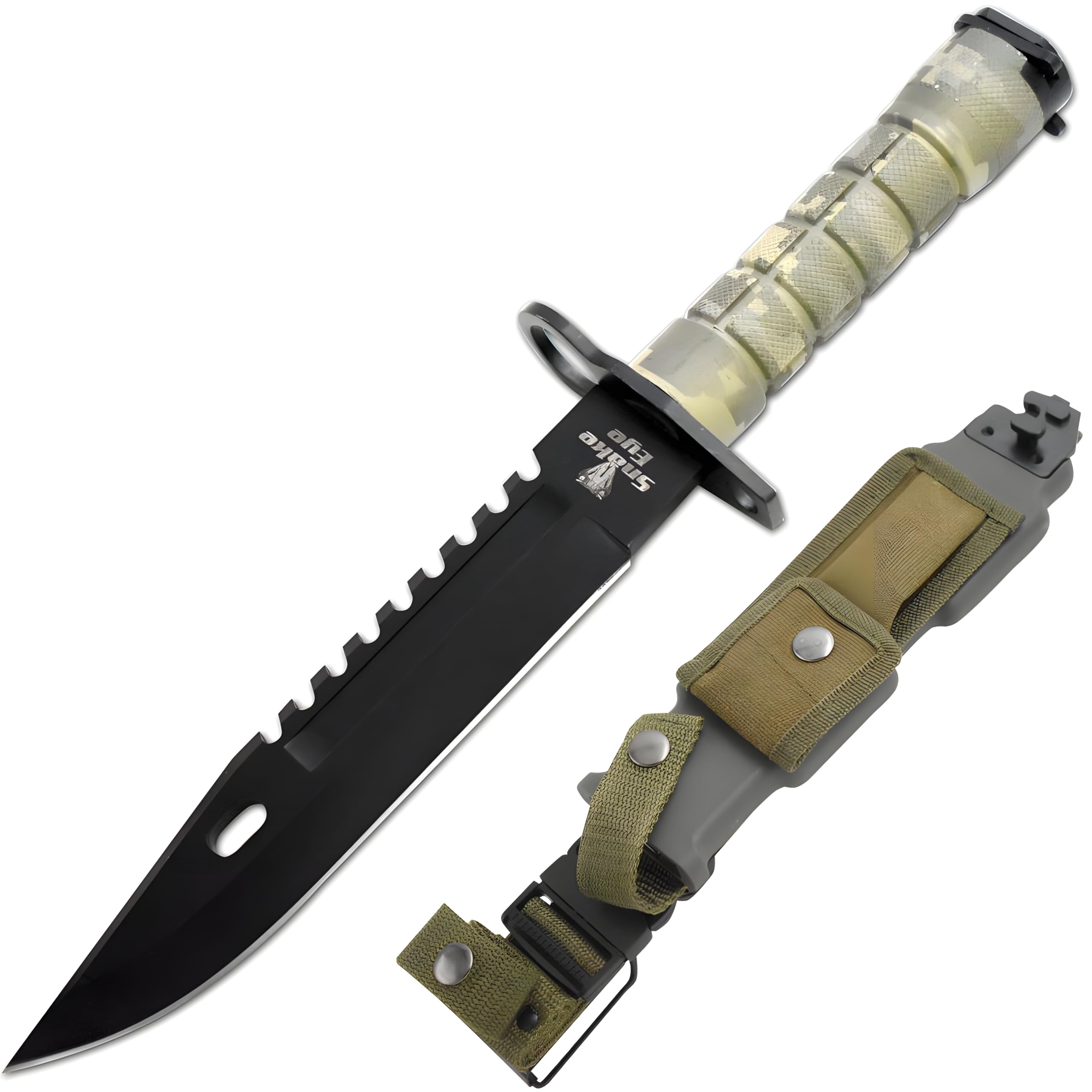 Snake Eye Tactical Fixed Blade Survival Knife, 13-Inch Overall (Green Camo)