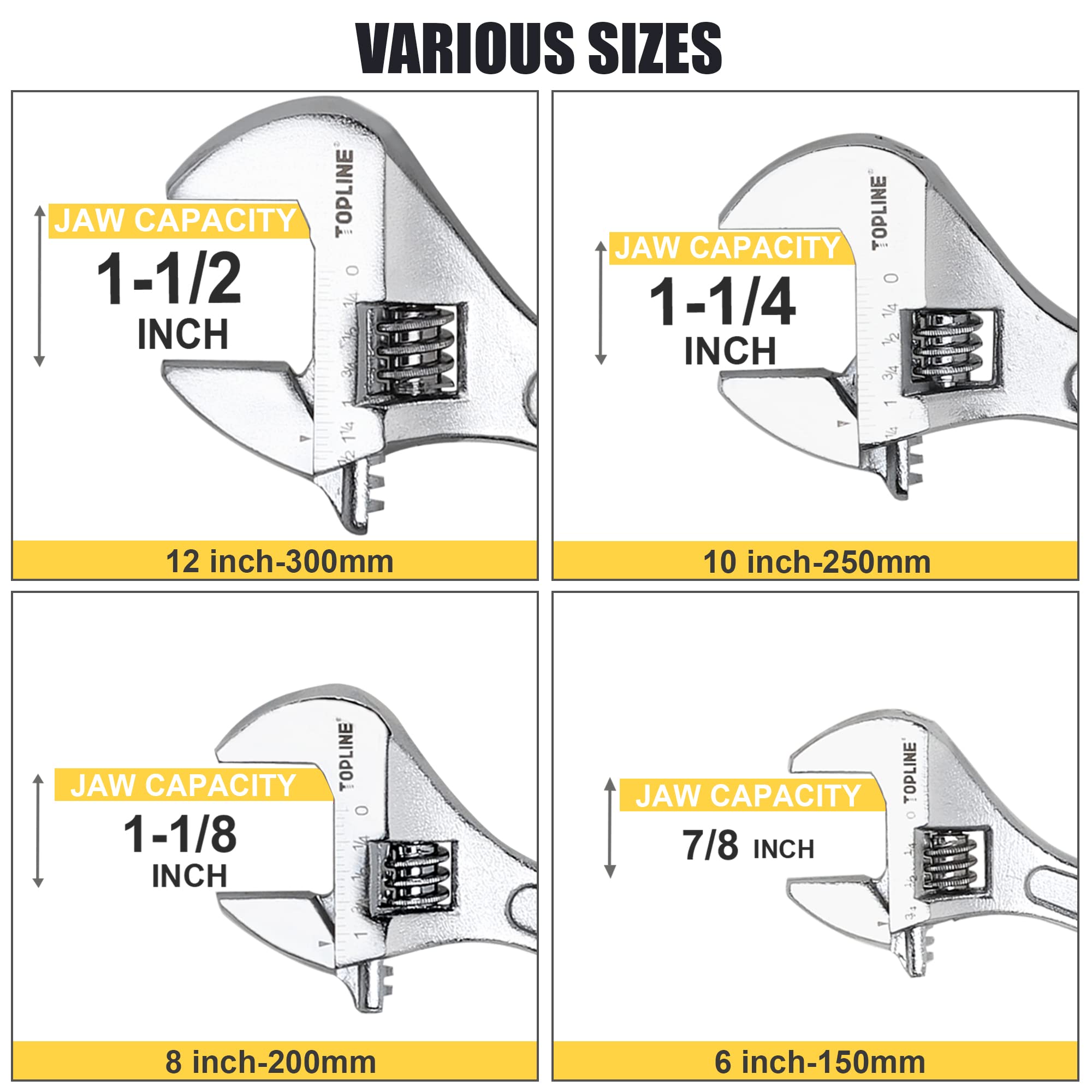 Topline Adjustable Wrench Set - 4 Piece -3
