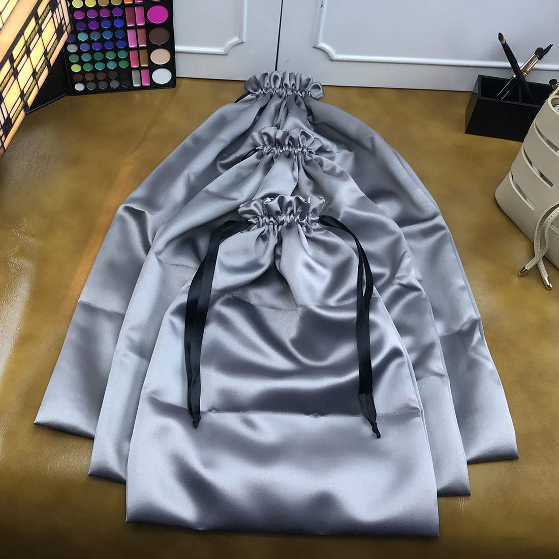 PlasMaller Dust Cover Storage Bags Thick Silk Cloth Pouch with Drawstring For Luxuries Handbags Tote Purses Shoes Boots, Silver (12.6 x 15.7 in) - Image 7