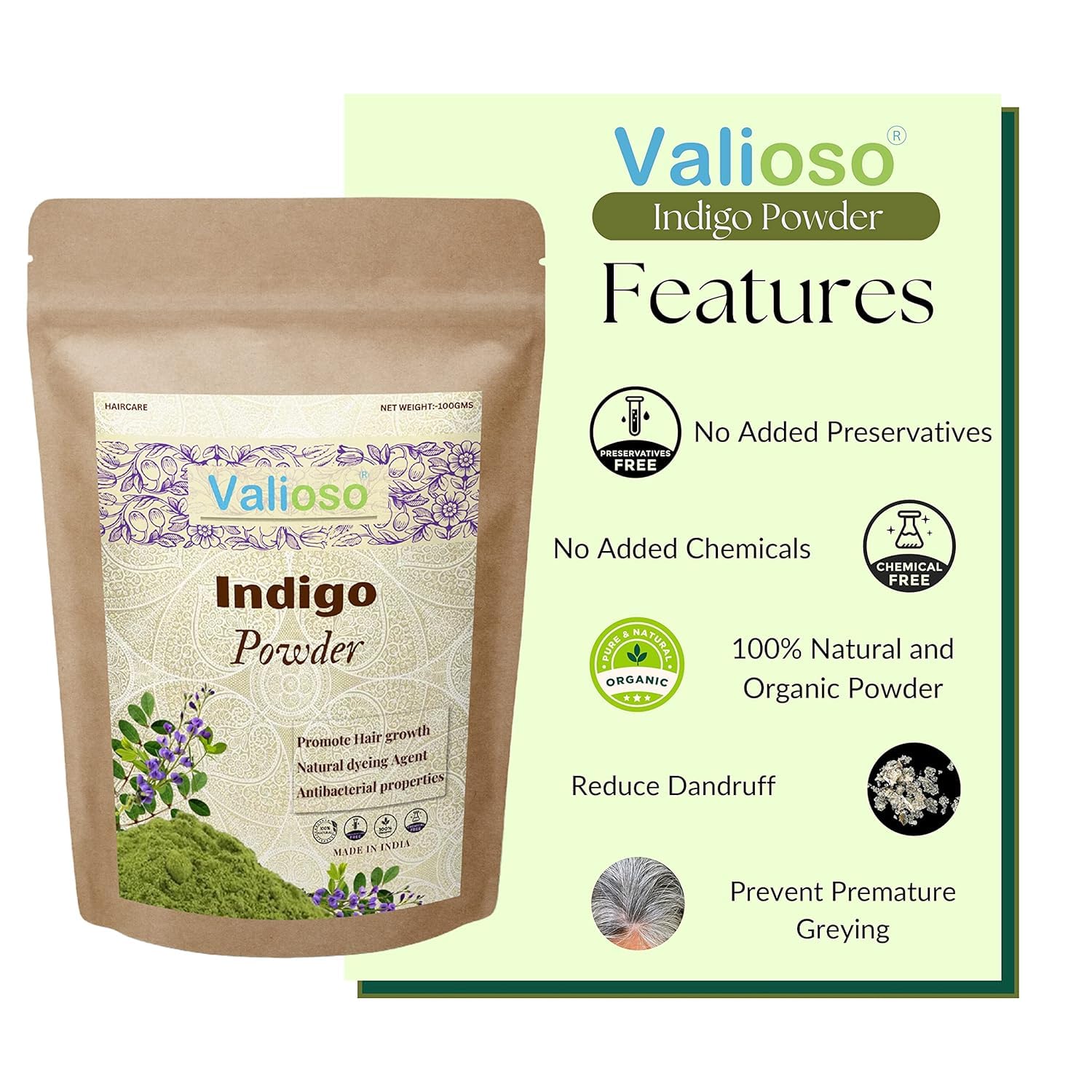 Valioso Pure Henna Indigo Powder Combo For Black Hair (100 Gms Each) 3