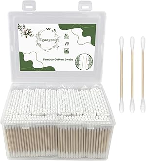 1000 Count Organic Bamboo Cotton Swabs | Biodegradable & Natural Bamboo Sticks with Pure Soft Cotton | Double-Tips for Ear Cleaning, Makeup, Pet Care & Ointments | Portable Travel Box