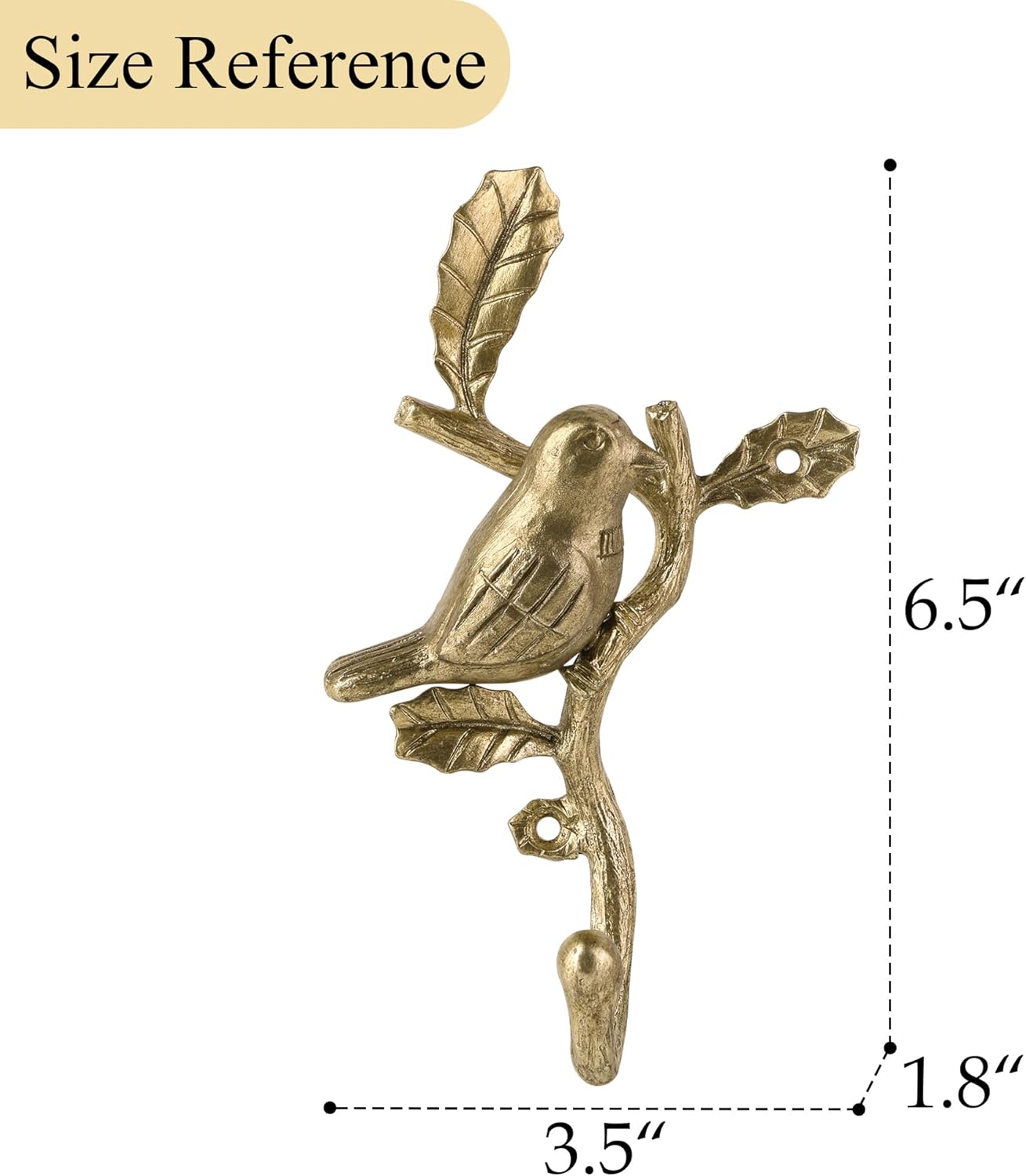 SOFFEE DESIGN 2PCS Vintage Bird & Foliage Wall Hooks, Antique Gold Heavy Duty Entryway Organizer for Coats Robes Hats with Nature Motif