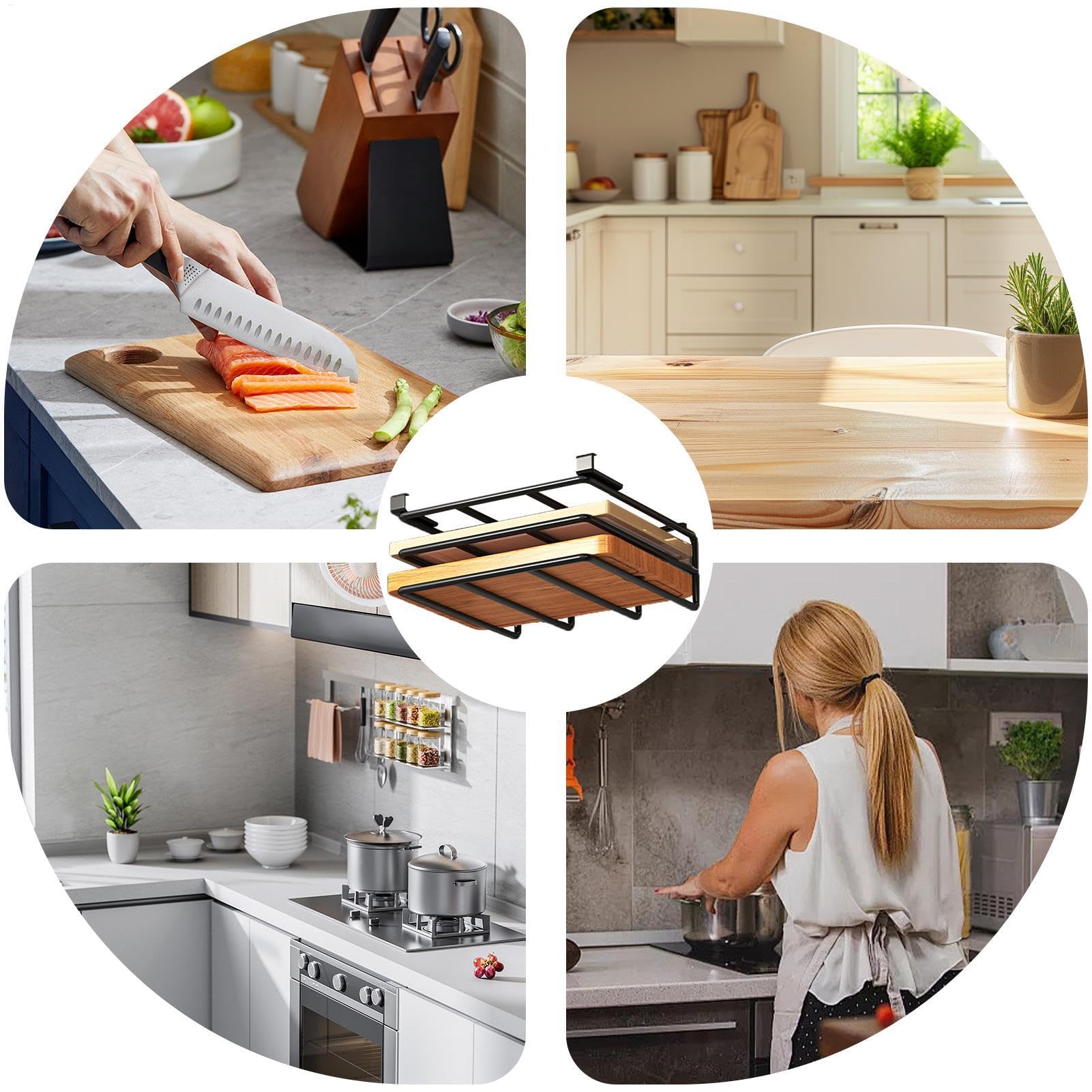 Organizer per tagliere, da appendere, senza foratura, per tagliere, salvaspazio, per coperchi e padelle da cucina
