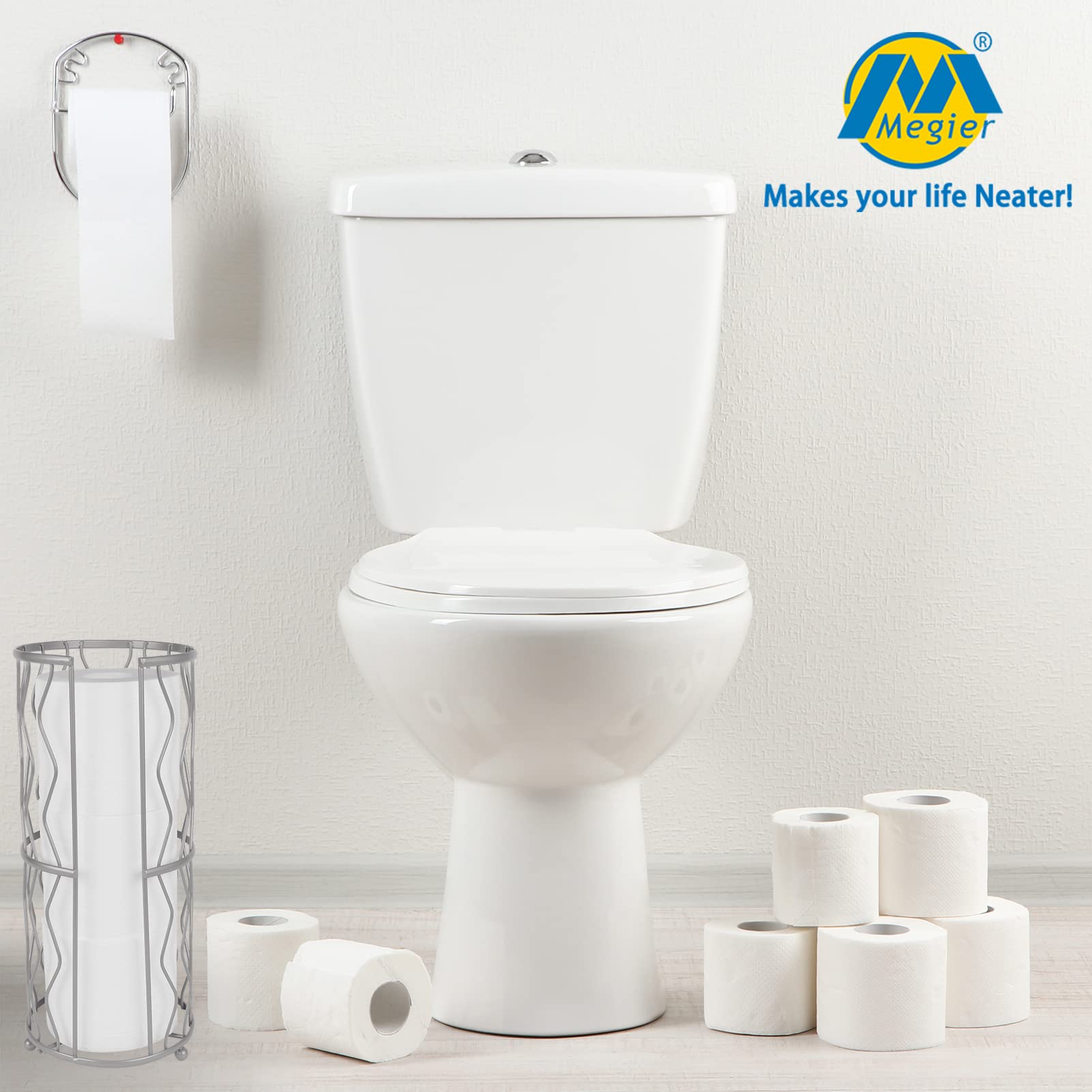 Decorative Metal Standing Toilet Tissue Holder for Bathroom/Powder Room, Compact Tissue Reserve for 3 Rolls of Toilet Paper Grey — Amazon image 4