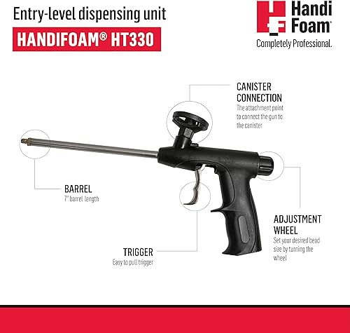 Miniatura 5 de HandiFoam HT330 Aplicador de espuma para pistola, barril de 7 pulgadas (7.1 in), control de cuentas ajustable, compatible con la mayoría de latas de