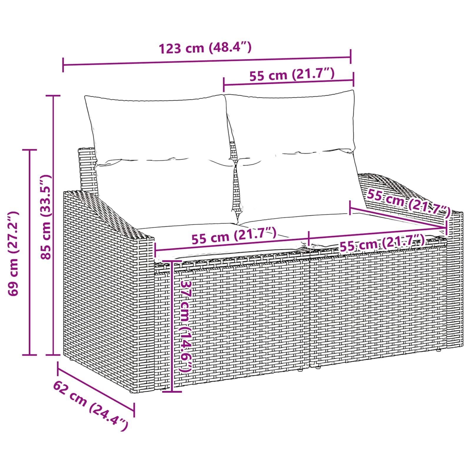 Salon de Jardin Modulable en Polyrotin Noir 8 Pièces avec Table en Acacia et Coussins - Ensemble de Canapé Extérieur pour Terrasse et Balcon - Capacité 7 Personnes - Noir