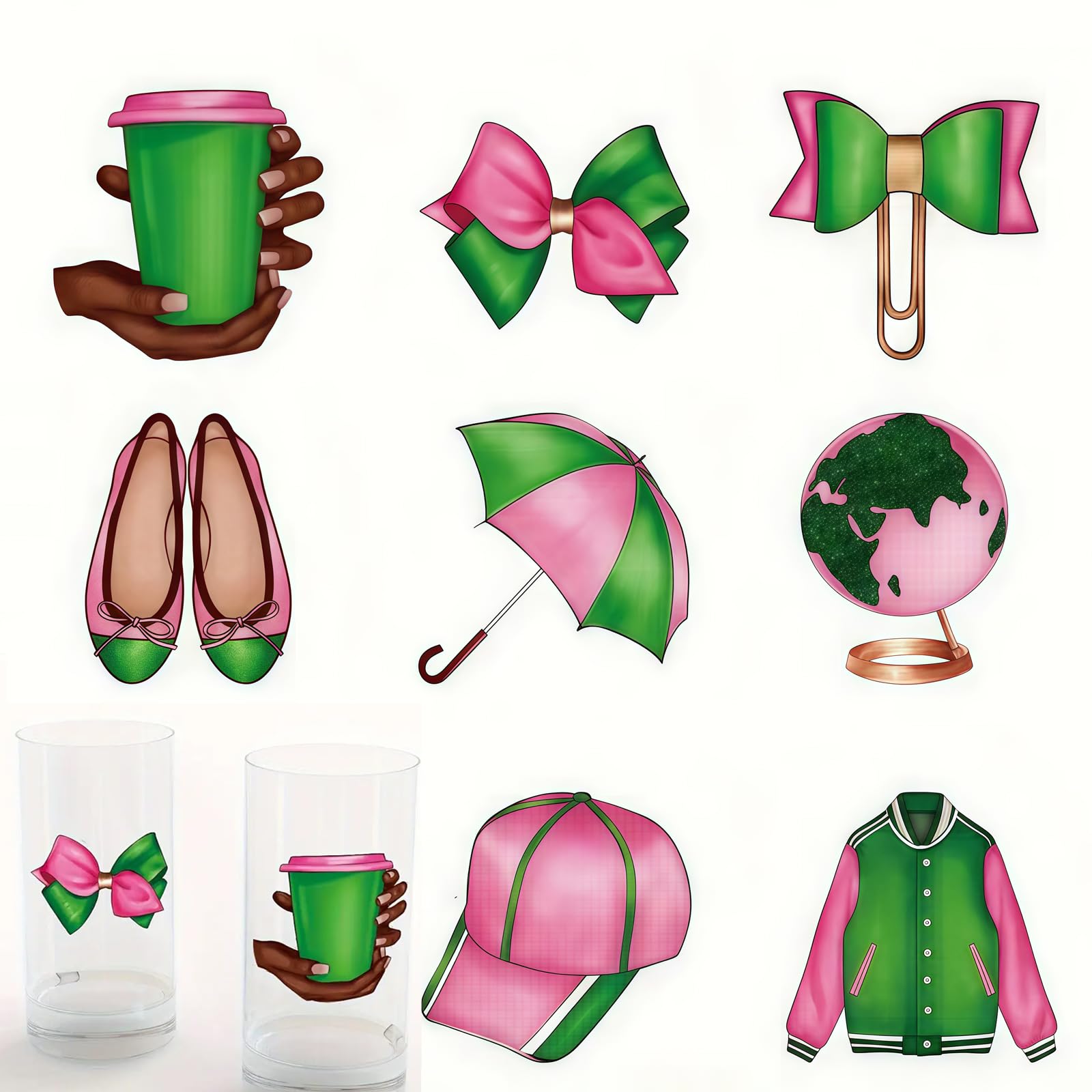 8pcs Sorority-Themed UV DTF Cup Wraps Winter UV DTF Transfer Waterproof Sticker for Glass Cups Furniture Craft DIY Crafts，Rub on Transfer Stickers for