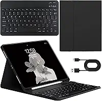 Capa com Teclado Universal para iPad 10.2” (7ª/8ª/9ª Geração), iPad Air 3 (10.5”) e iPad Pro 10.5” (2017) - Teclado Bluetooth Destacável com Porta-Lápis, Capa Fólio Protetora (Preto)